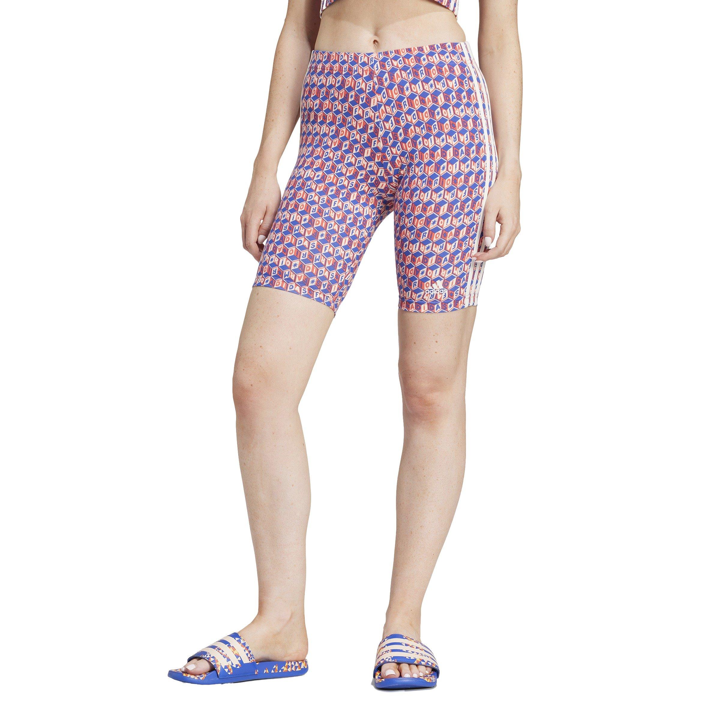 adidas Women's x FARM All Over Print Bike Shorts-Blue/Red - BLUE/RED Thumbnail View 1
