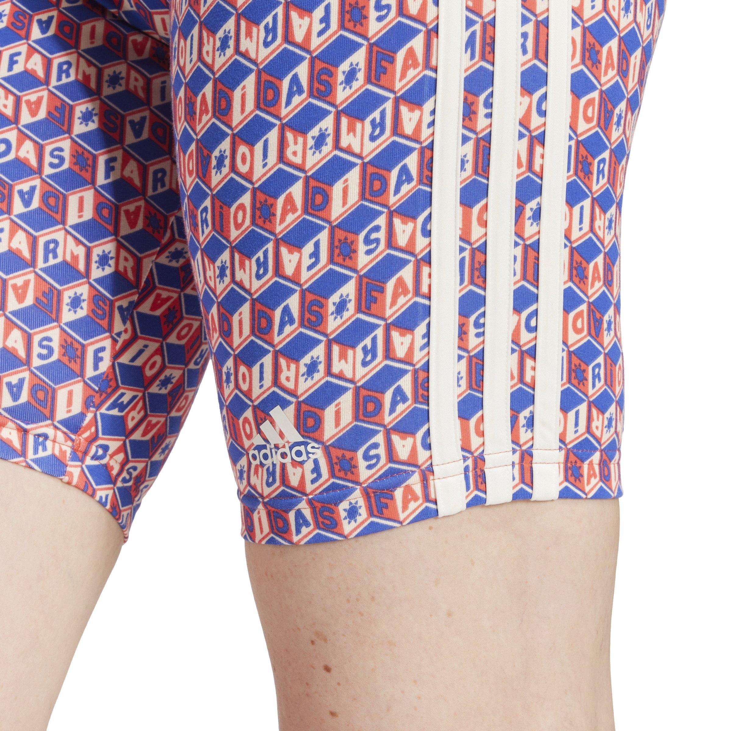 adidas Women's x FARM All Over Print Bike Shorts-Blue/Red - BLUE/RED Thumbnail View 3