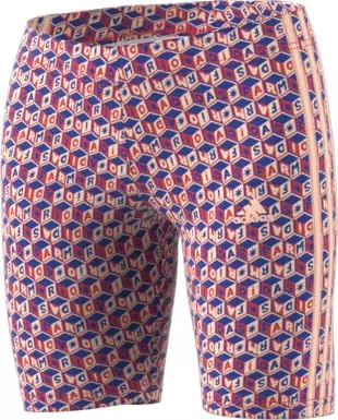 adidas Women's x FARM All Over Print Bike Shorts-Blue/Red - BLUE/RED