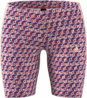 adidas Women's x FARM All Over Print Bike Shorts-Blue/Red - BLUE/RED