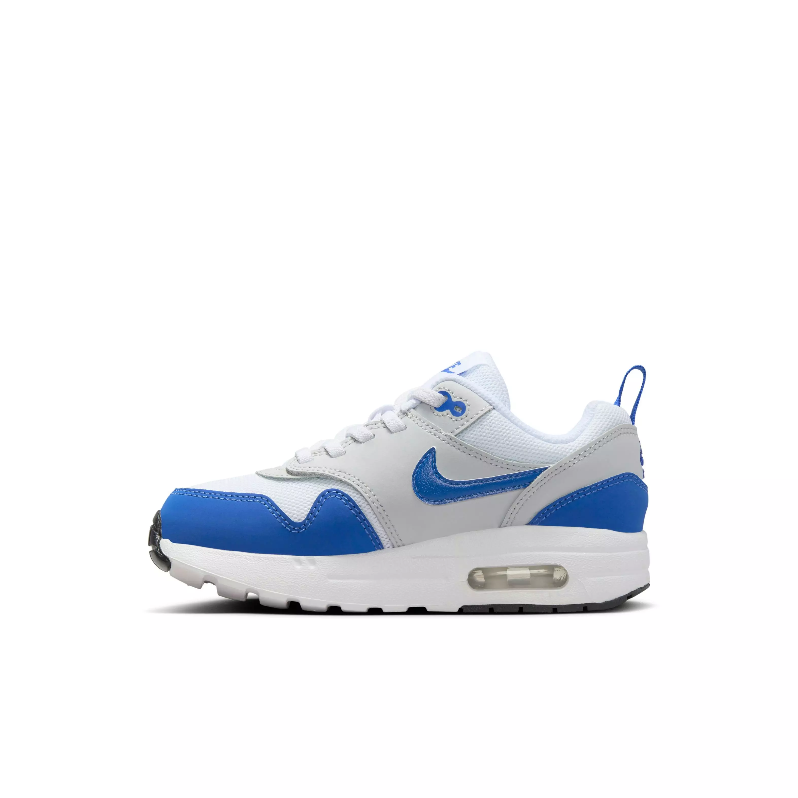 Nike Air Max 1 EasyOn "Game Royal" Preschool Kids' Shoe - WHITE/GAME ROYAL/NEUTRAL GREY