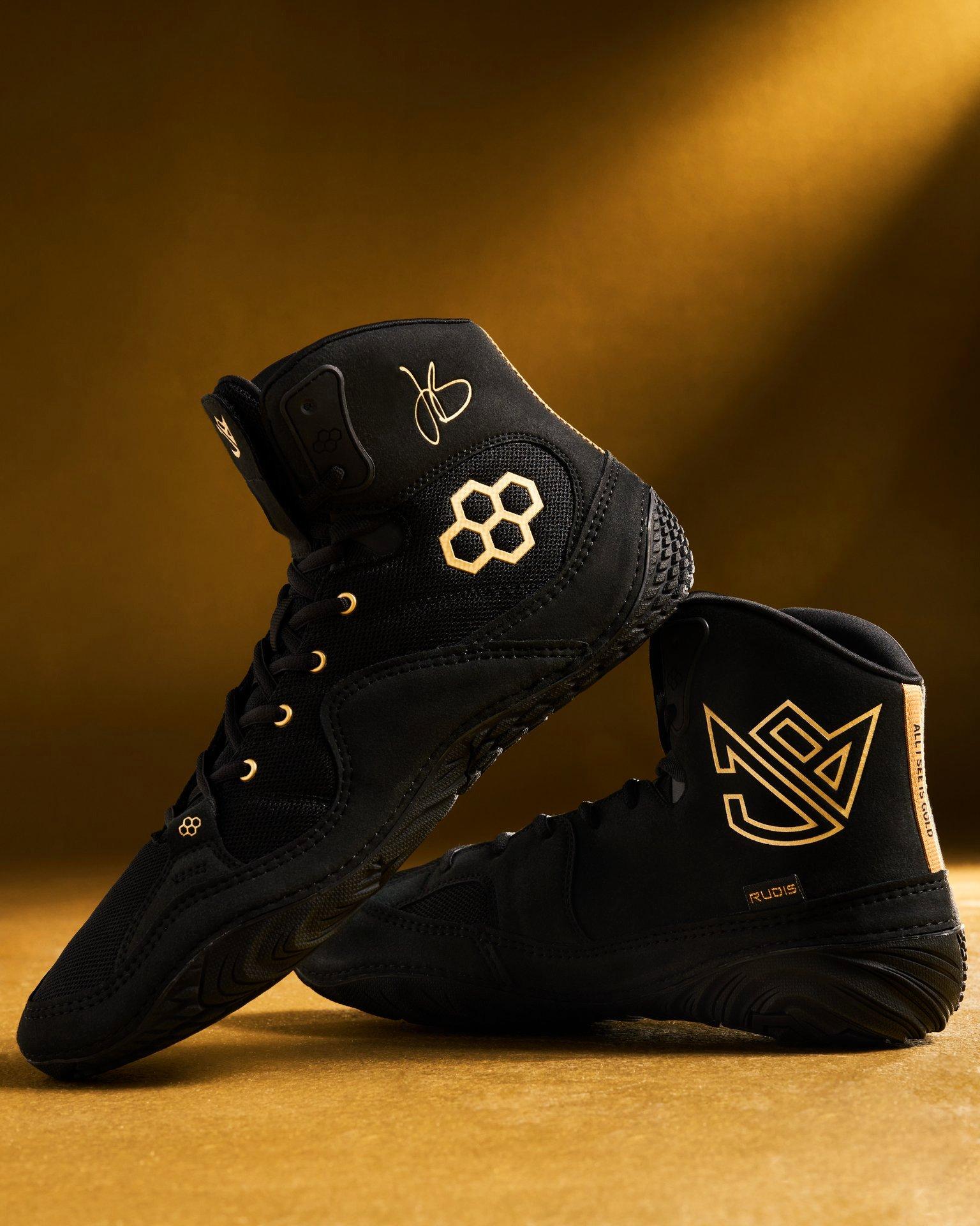 Rudis Jordan Burroughs JB1 "All I See Is Gold" Grade School Kids' Wrestling Shoe - BLACK/GOLD Thumbnail View 2