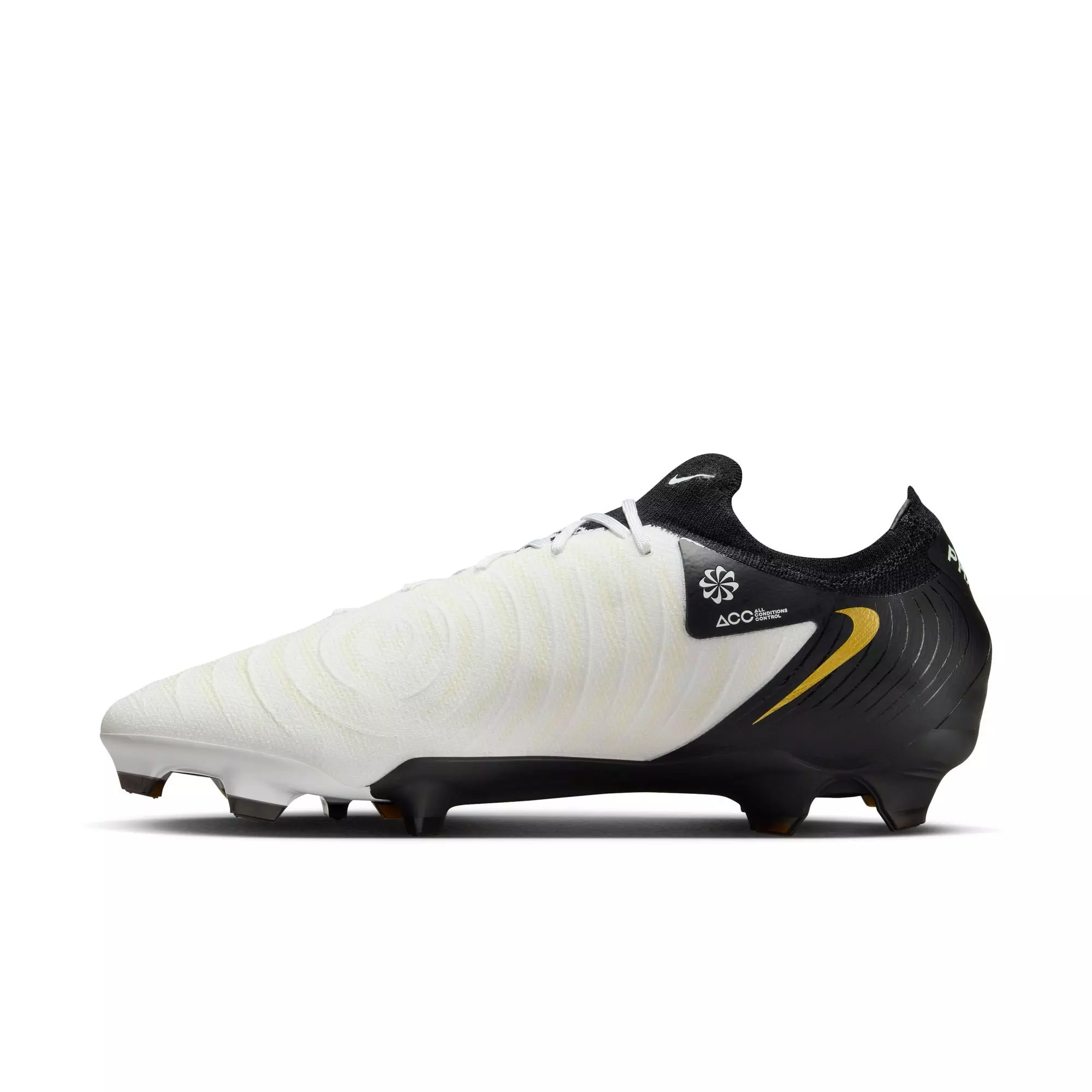 Nike Phantom GX 2 Pro FG "White/Black/MTLC Gold Coin" Men's Soccer Cleat - WHITE/BLACK