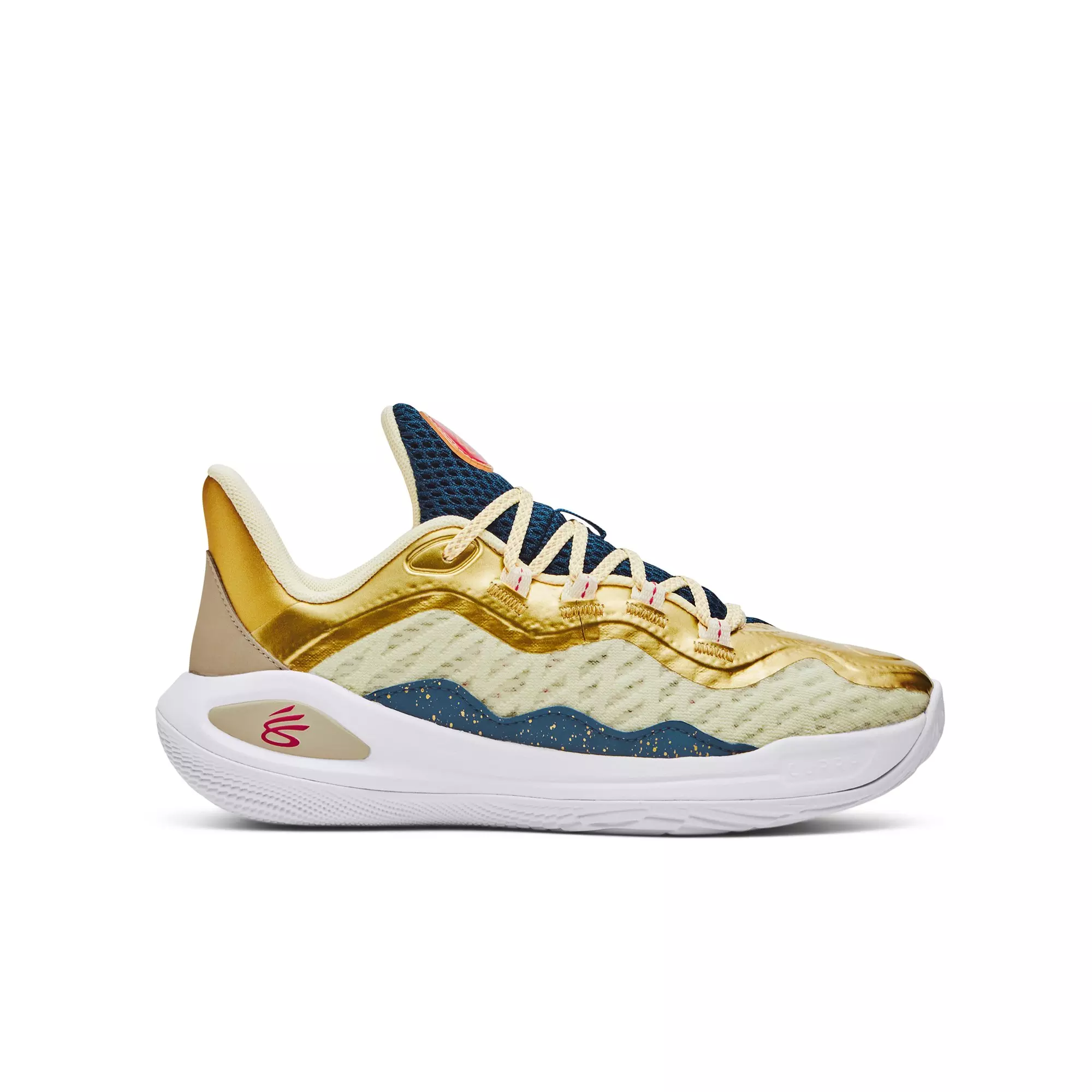 Under Armour Curry 11 "Curry-fornia" Grade School Kids' Basketball Shoe - GOLD/NAVY/WHITE