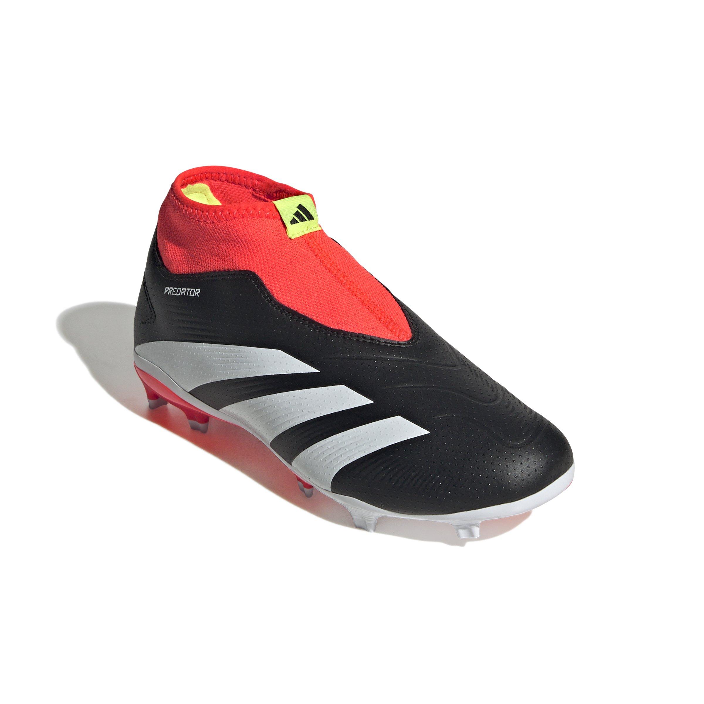 adidas Predator 24 League Laceless FG Core Black Ftwr White Solar Red Grade School Kids Soccer Cleat Hibbett