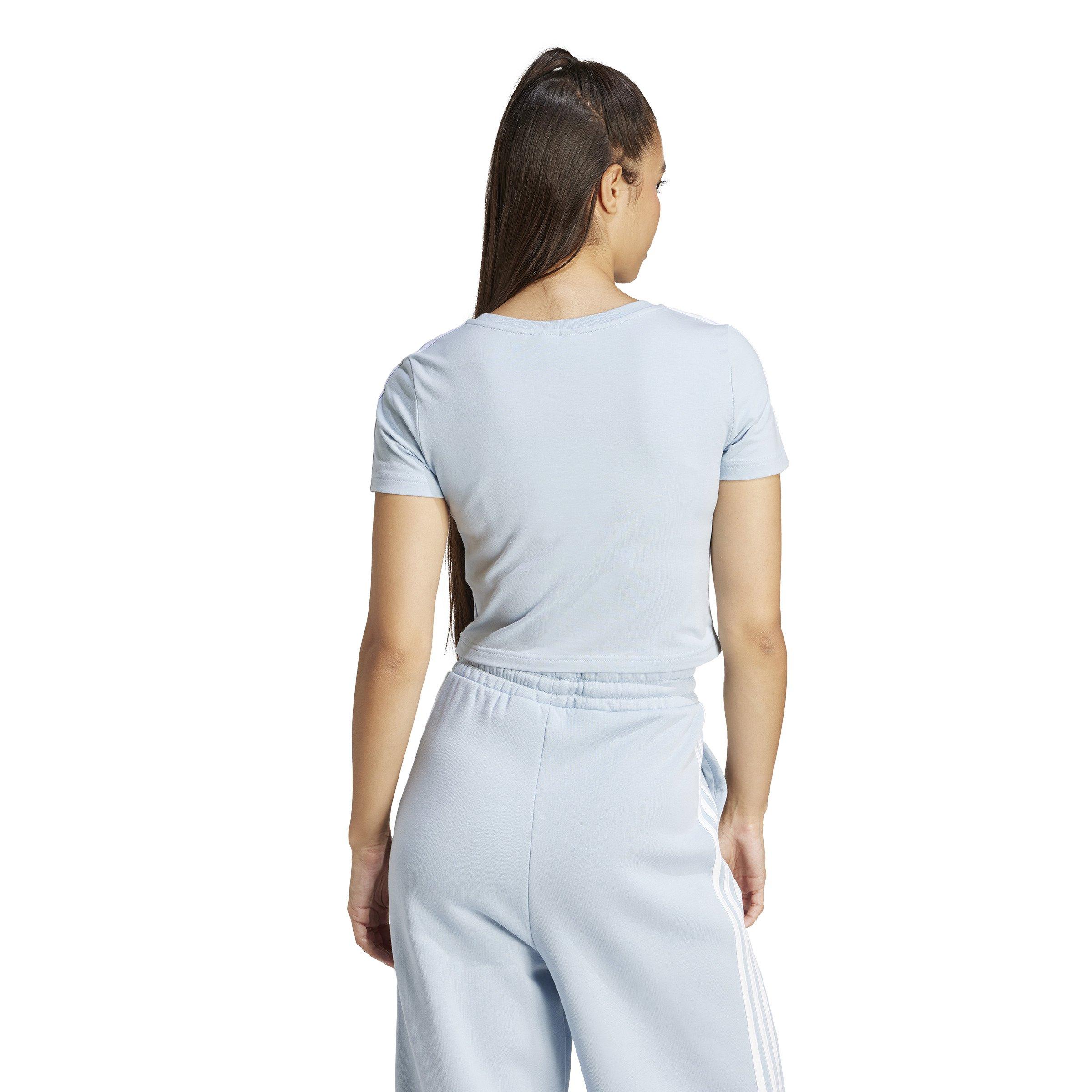 adidas Women's Essentials 3-Stripes Baby Cropped Tee-Blue - BLUE Thumbnail View 2