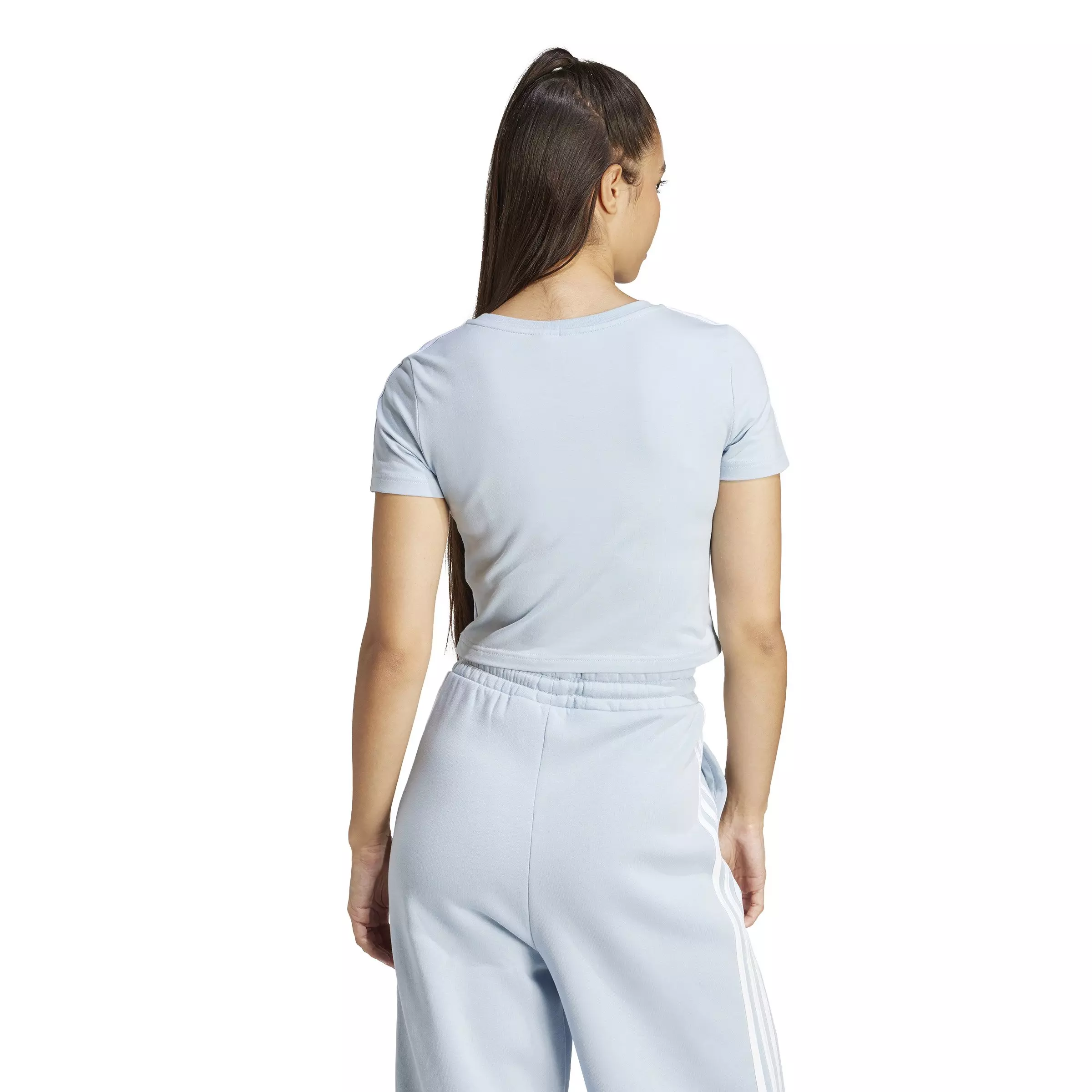 adidas Women's Essentials 3-Stripes Baby Cropped Tee-Blue - BLUE