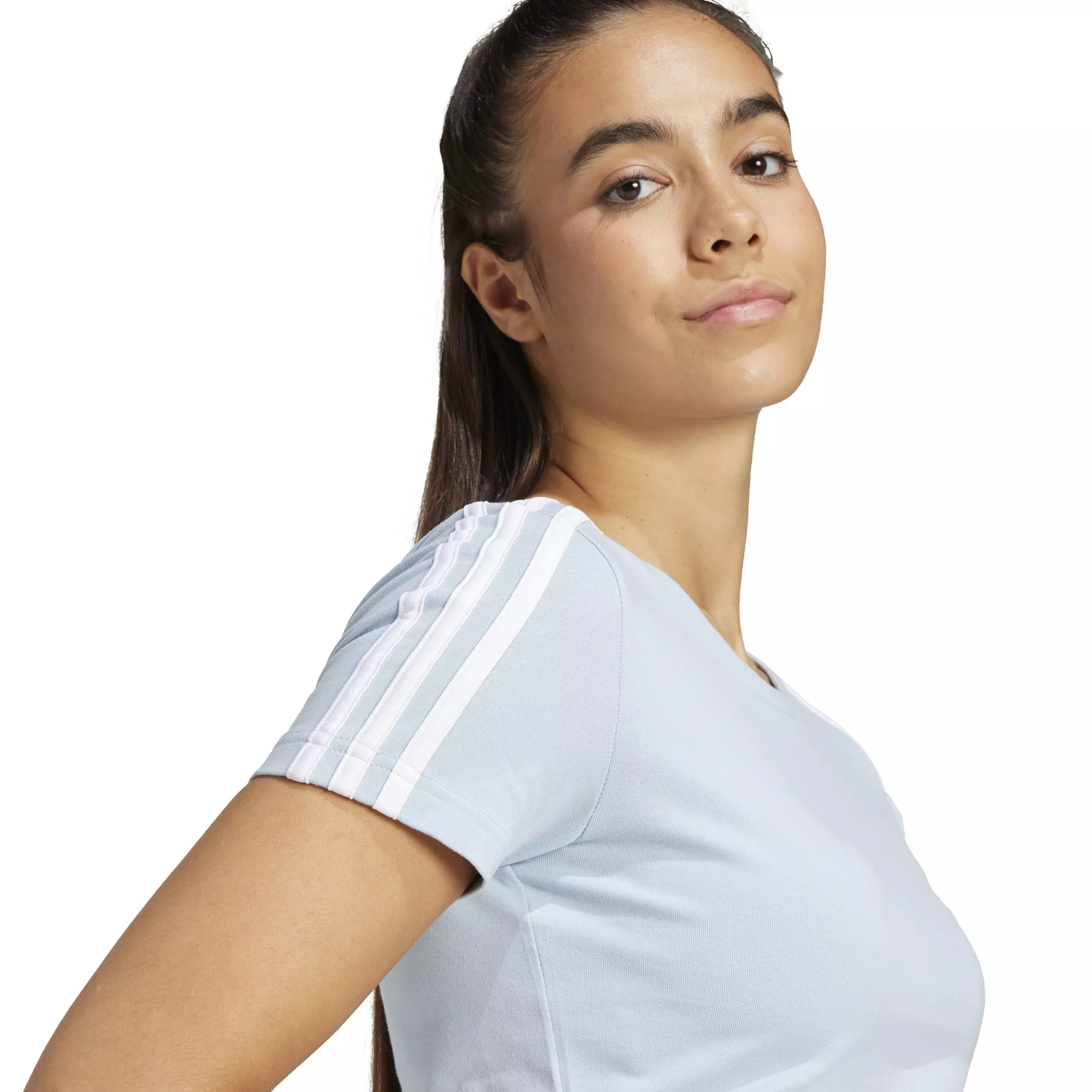 adidas Women's Essentials 3-Stripes Baby Cropped Tee-Blue - BLUE