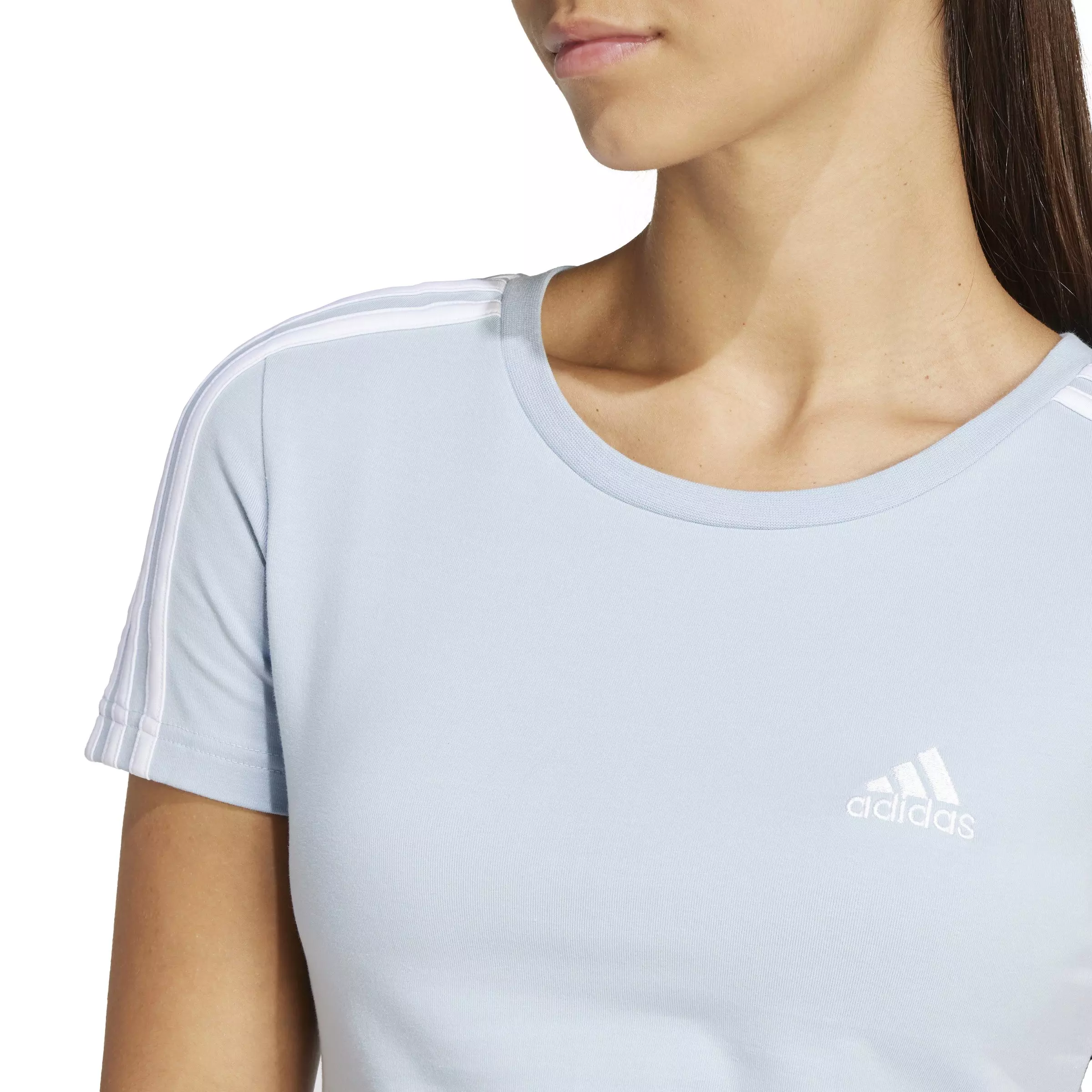 adidas Women's Essentials 3-Stripes Baby Cropped Tee-Blue - BLUE