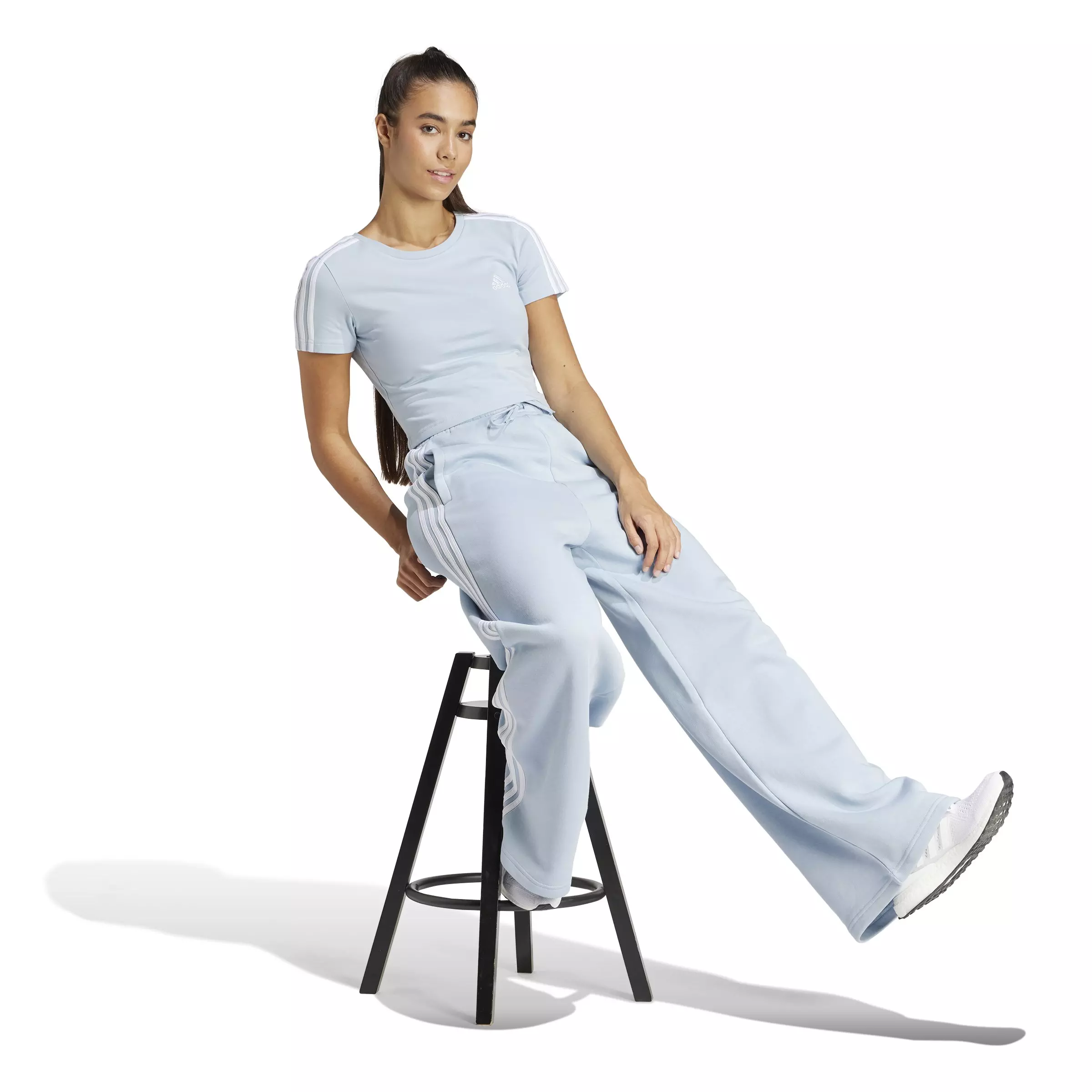 adidas Women's Essentials 3-Stripes Baby Cropped Tee-Blue - BLUE