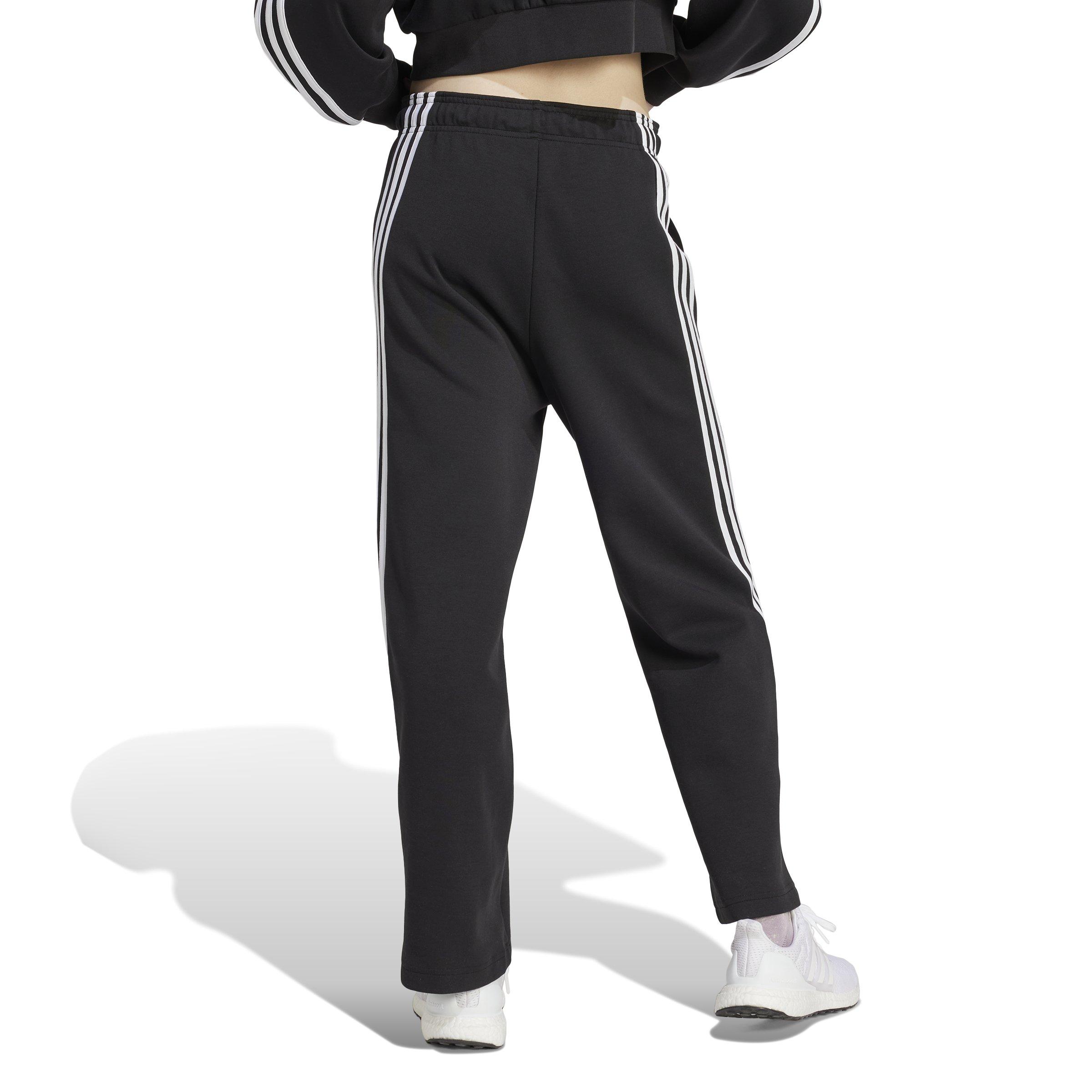 adidas Women's High-Rise Open Hem 3-Stripes Pants - BLACK Thumbnail View 2