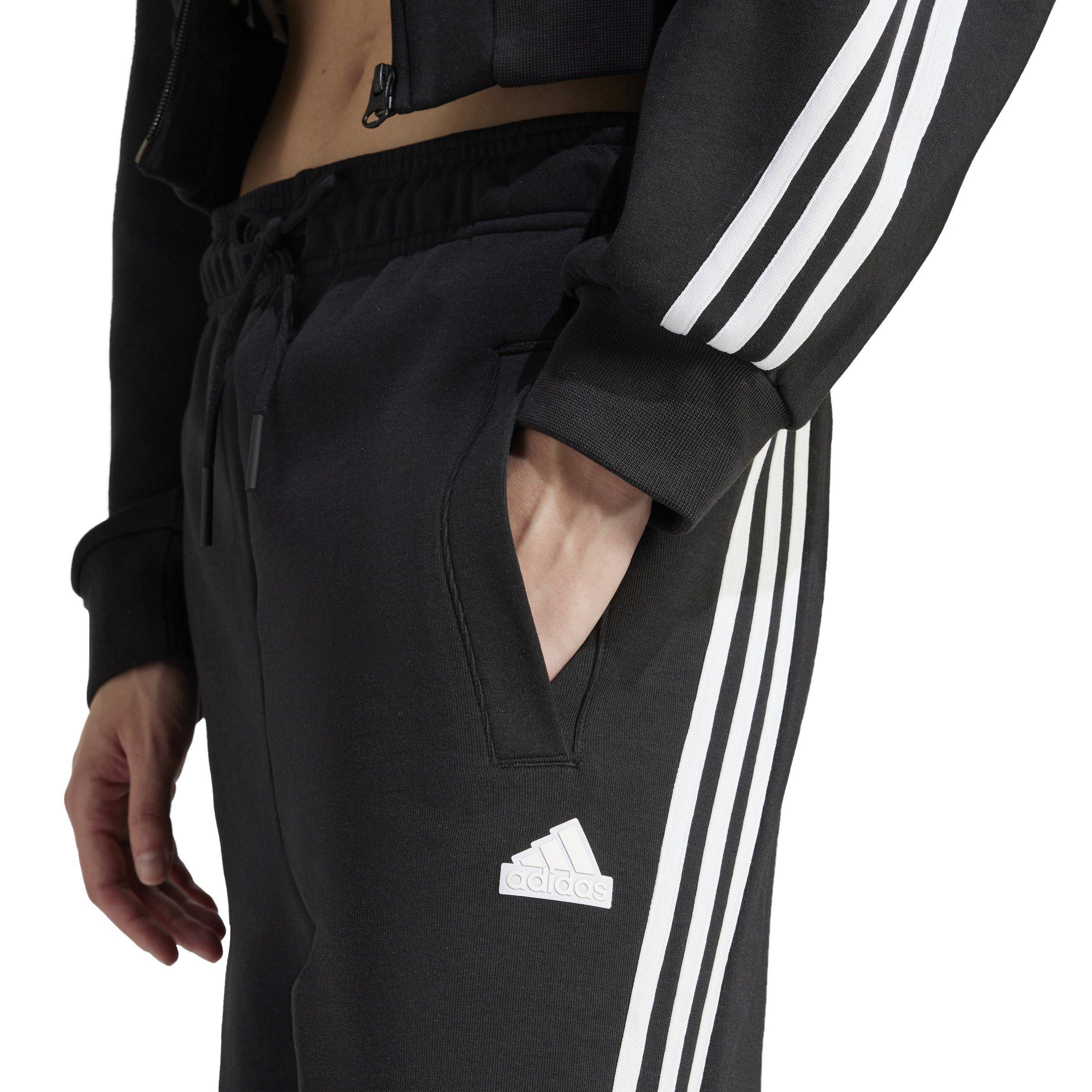 adidas Women's High-Rise Open Hem 3-Stripes Pants - BLACK Thumbnail View 4
