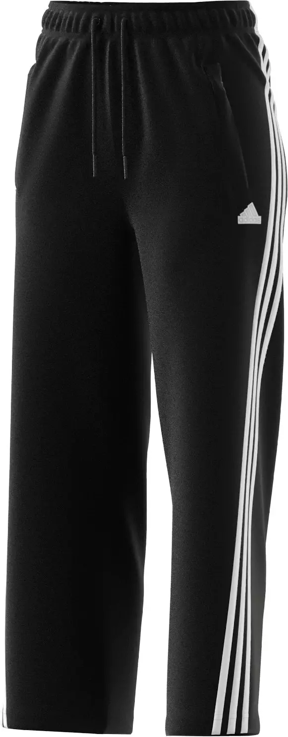 adidas Women's High-Rise Open Hem 3-Stripes Pants - BLACK