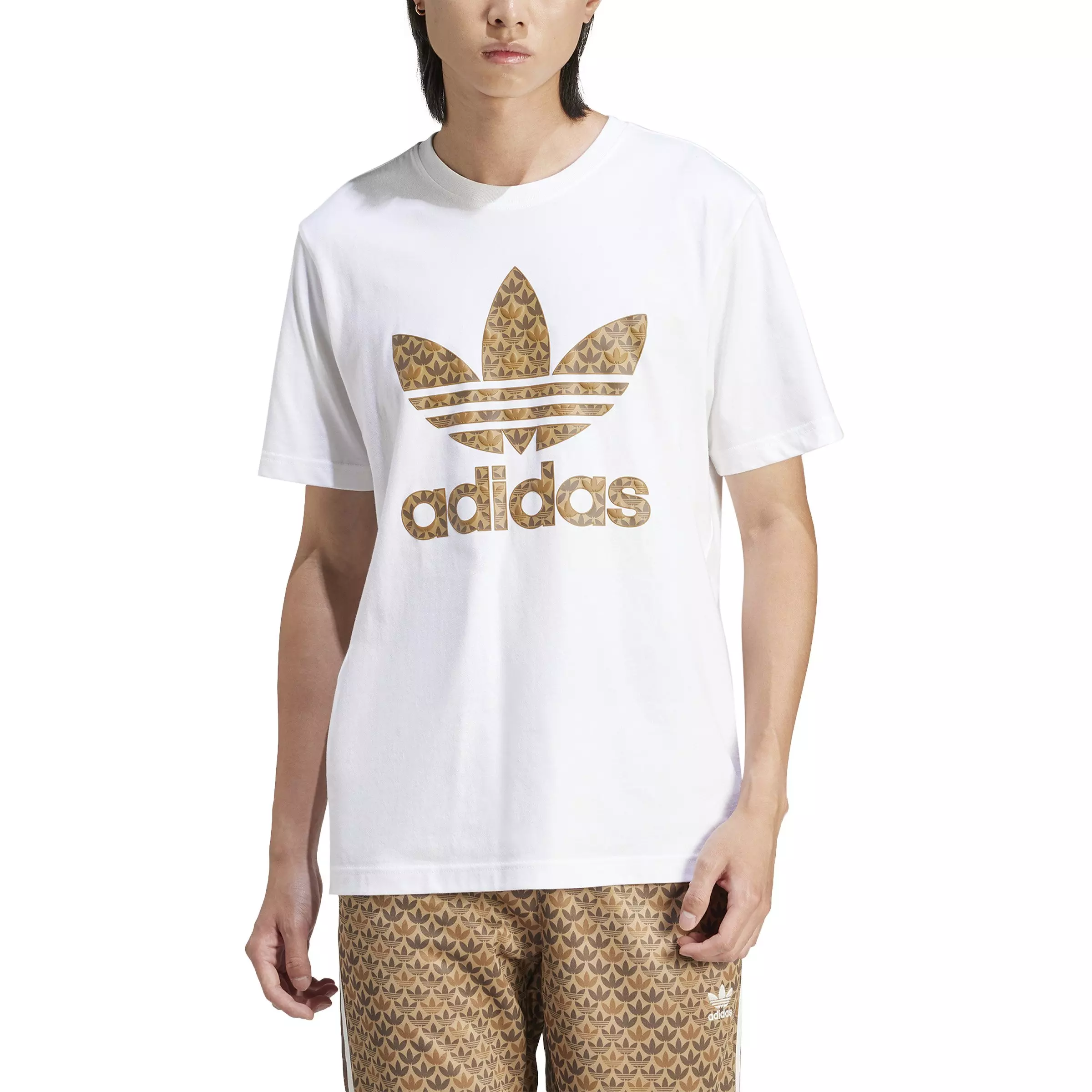 adidas Men's Classic Monogram Graphic Tee-White/Brown - WHITE/BROWN