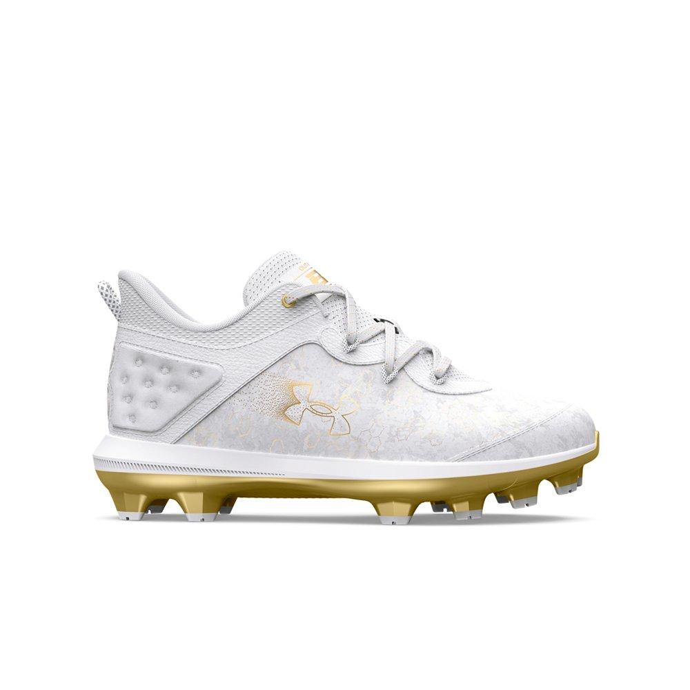 Under Armour Harper 8 TPU Jr. White/Metallic Gold Grade School Boys'  Baseball Cleat​ - Hibbett