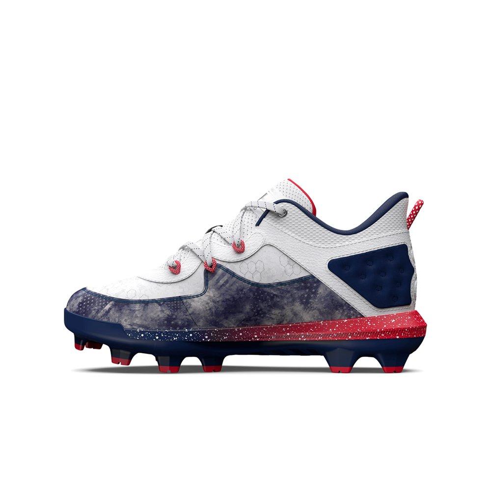 Under Armour Harper 8 TPU Jr. "White/Midnight Navy" Grade School Boys' Baseball Cleat - WHITE/NAVY Thumbnail View 2