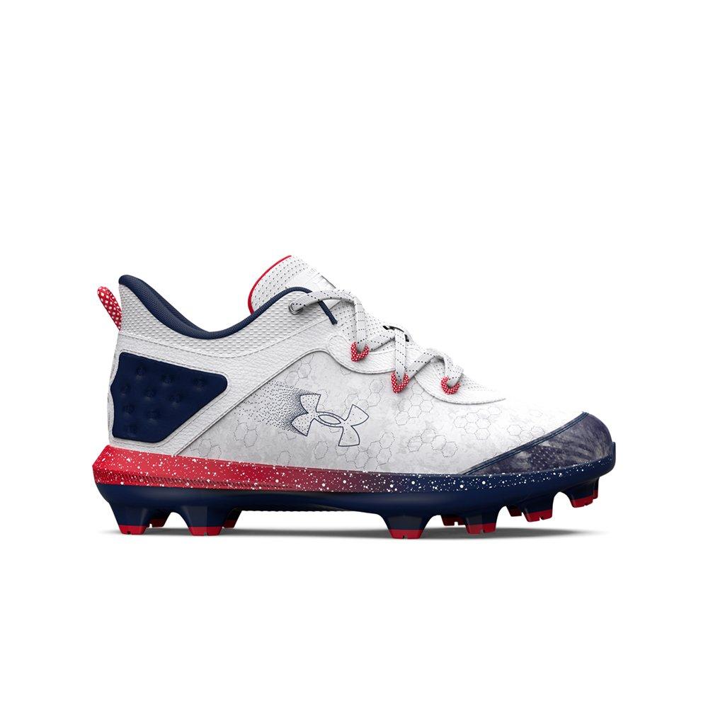 Under Armour Harper 8 TPU Jr. "White/Midnight Navy" Grade School Boys' Baseball Cleat - WHITE/NAVY Thumbnail View 1