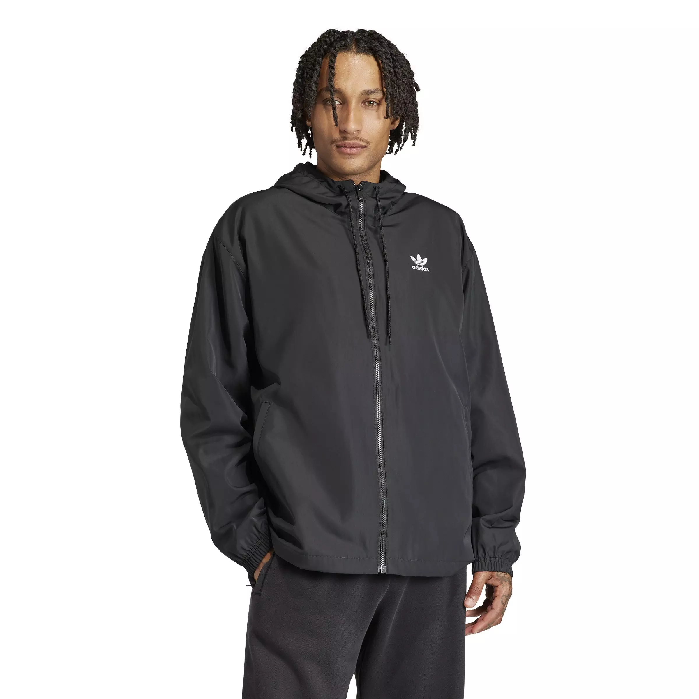 adidas Originals Men's Adicolor Trefoil Essentials Windbreaker - BLACK