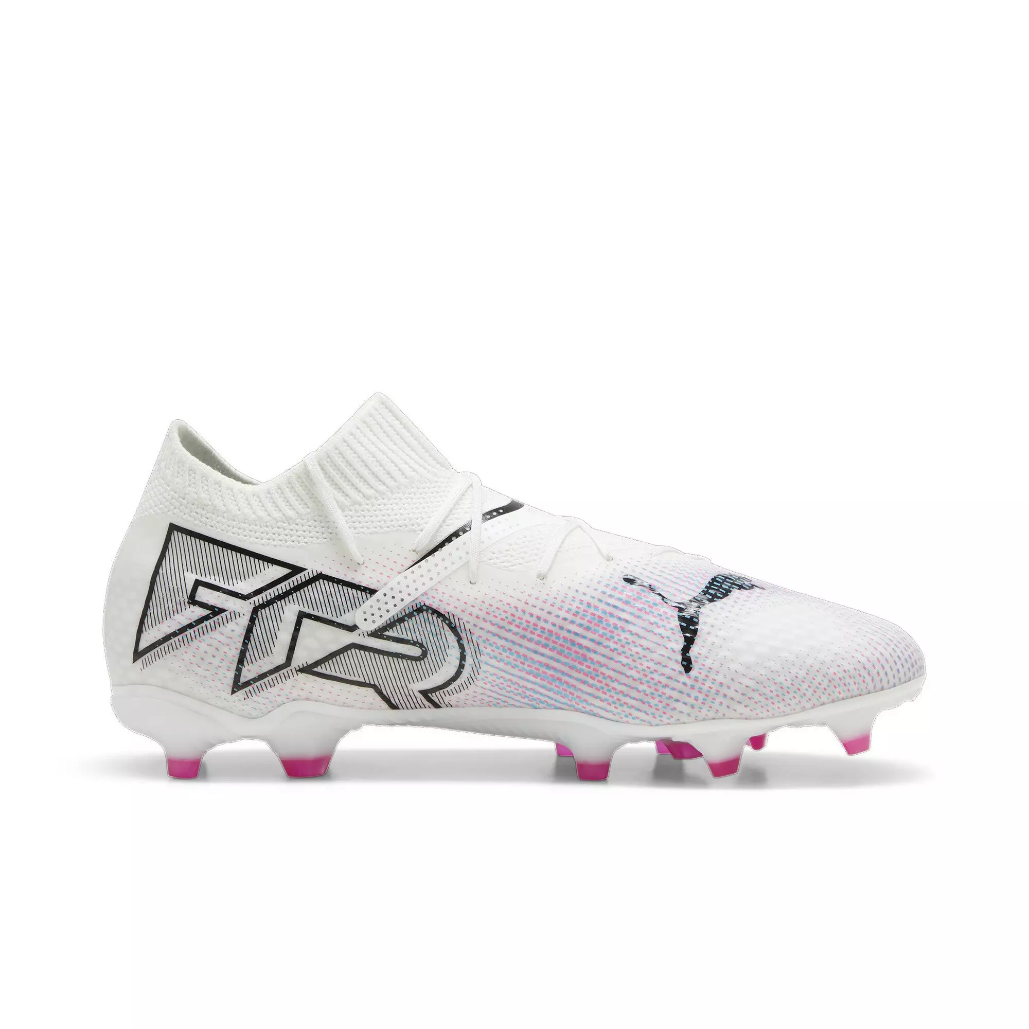 PUMA Futura 7 FG/AG "White/Poison Pink/Black" Men's Soccer Cleat - WHITE/BLUE/PINK