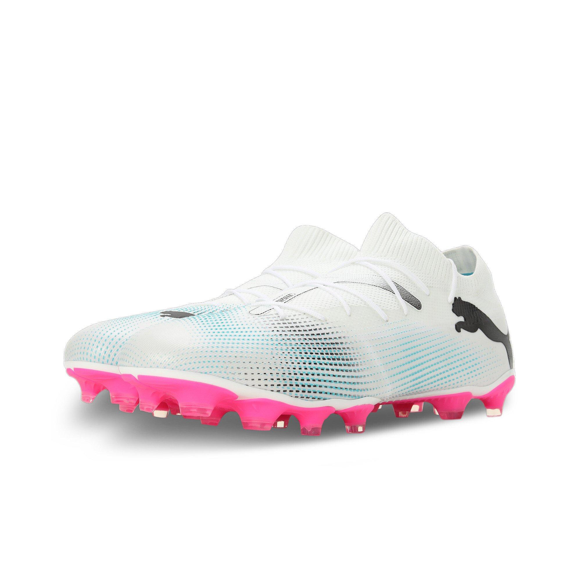 PUMA Futura 7 Match FG/AG "Poison Pink" Men's Soccer Cleat - WHITE/BLUE/PINK Thumbnail View 3