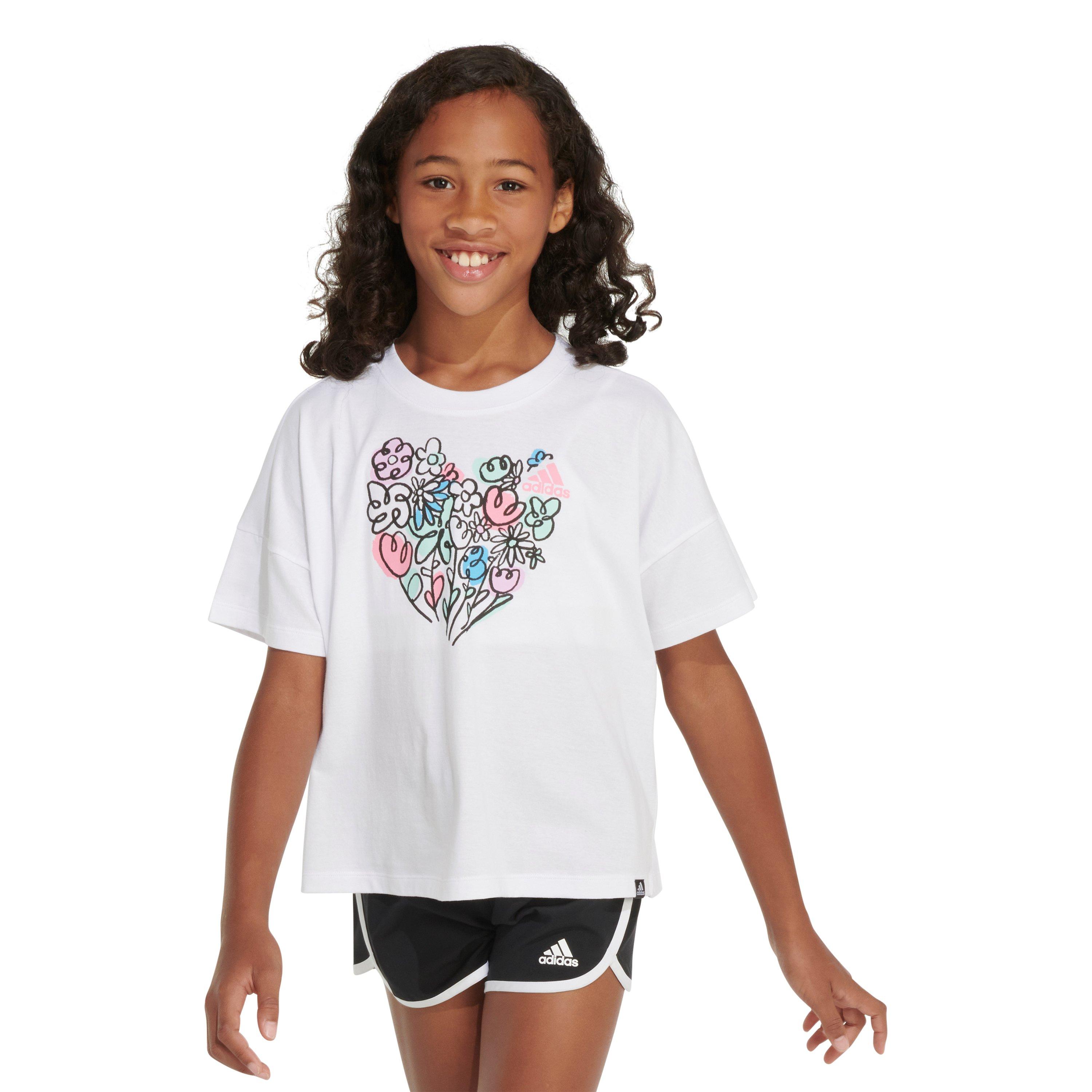 adidas Loose Big Girls' White Box Tee
