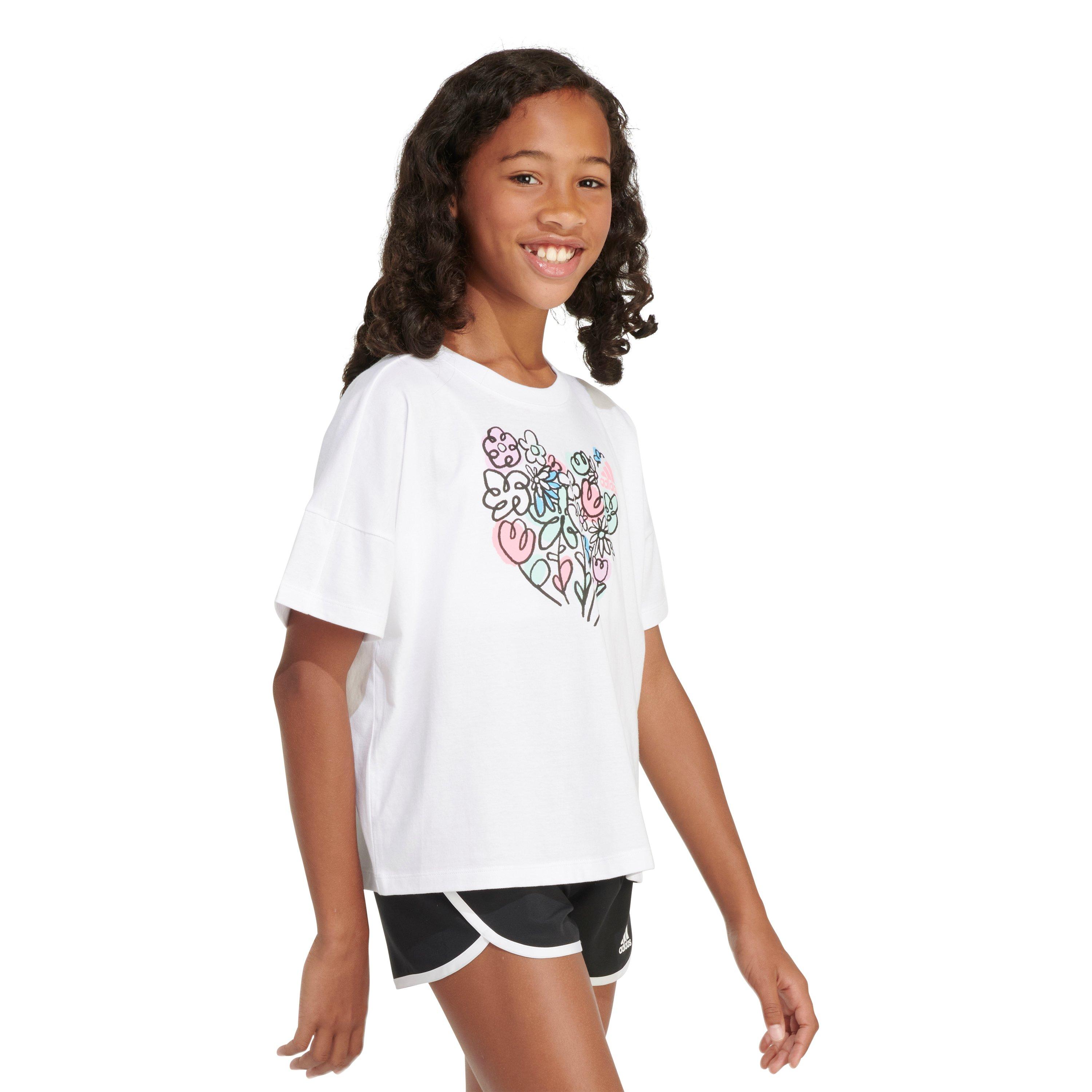 adidas Loose Big Girls' White Box Tee