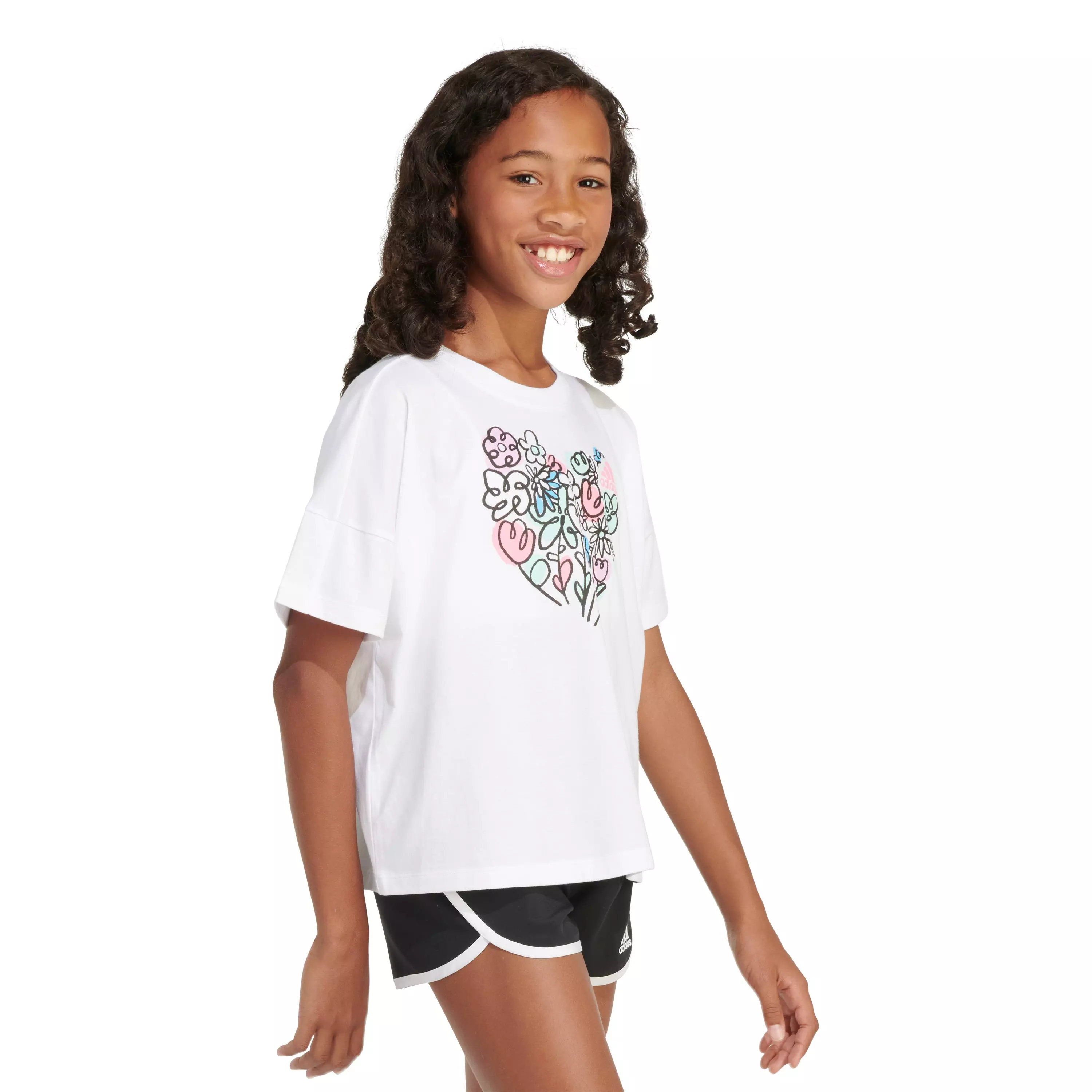 adidas Big Girls' Loose Box Tee - White - WHITE