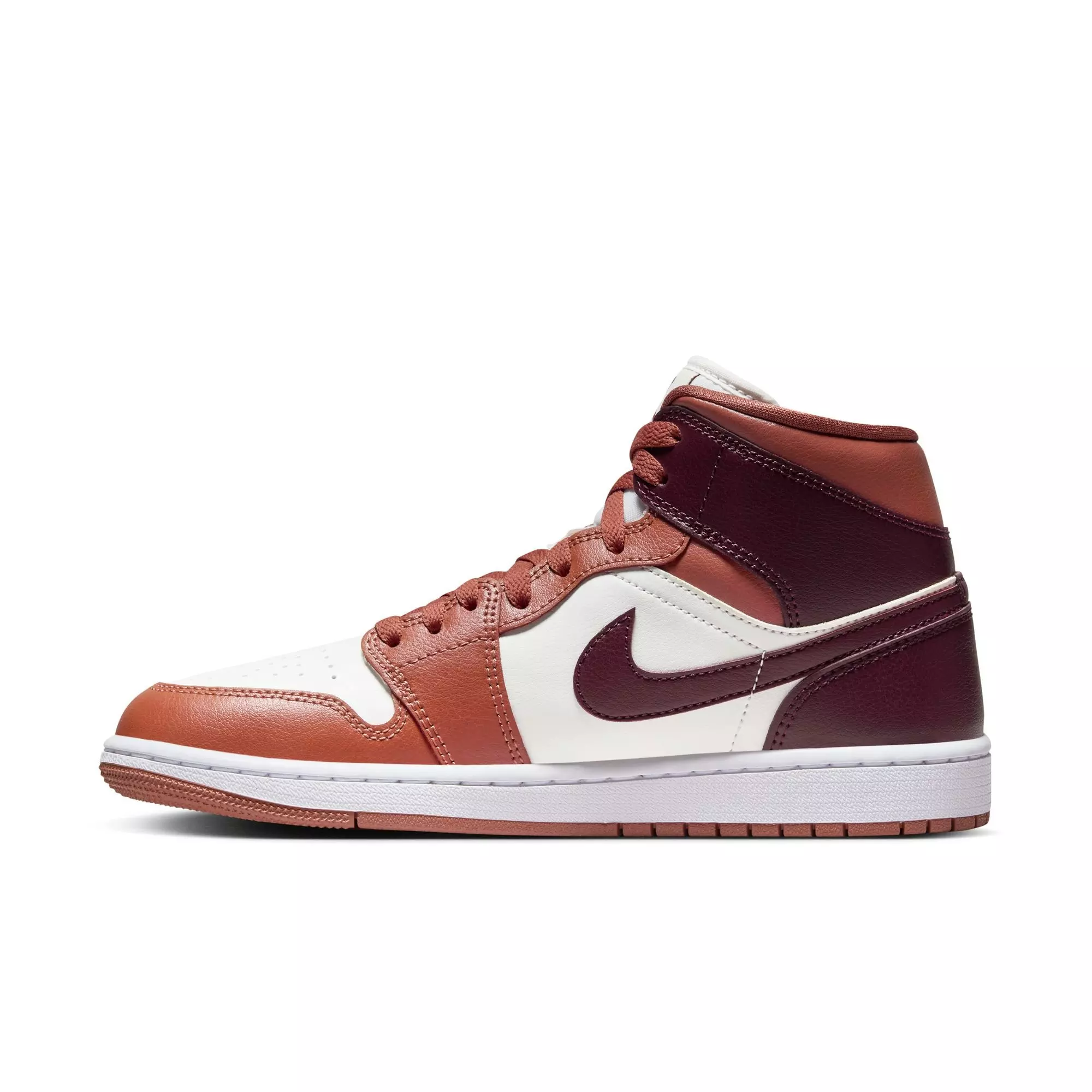 Jordan 1 Mid "Dusty Peach/Night Maroon/Sail/White" Women's Shoe - PEACH