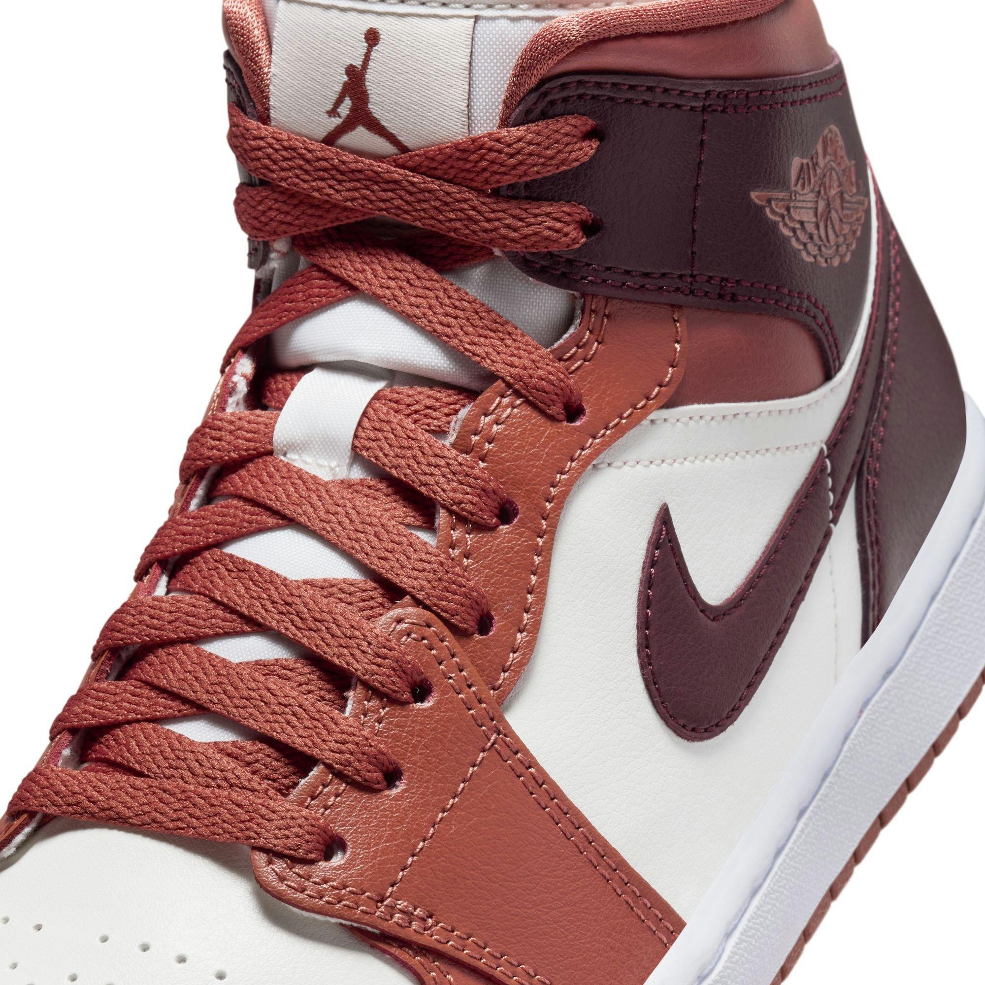 Jordan 1 Mid Women's "Dusty Peach/Night Maroon/Sail/White" Shoe