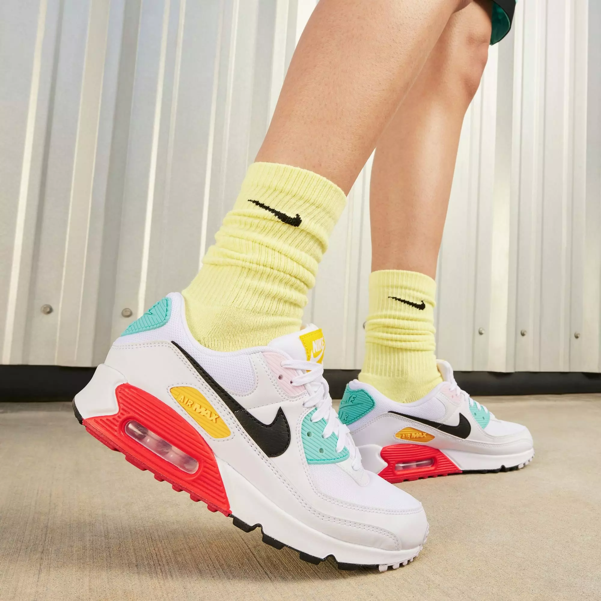 Nike Air Max 90 "White/Black/Pink Foam/Bright Crimson" Women's Shoe - WHITE/MULTI