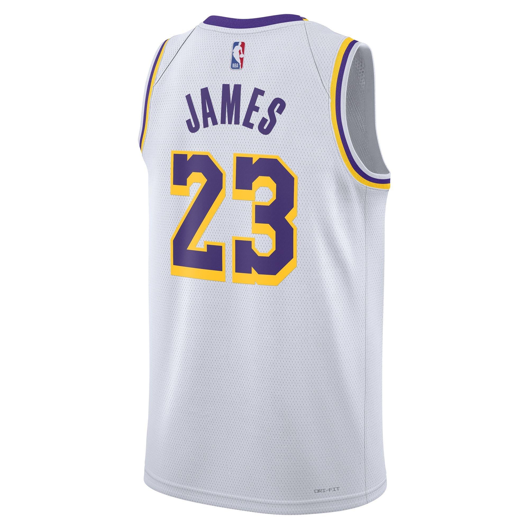 Nike Men's Los Angeles Lakers Lebron James Association Edition Dri-FIT NBA Swingman Jersey - WHITE Thumbnail View 2