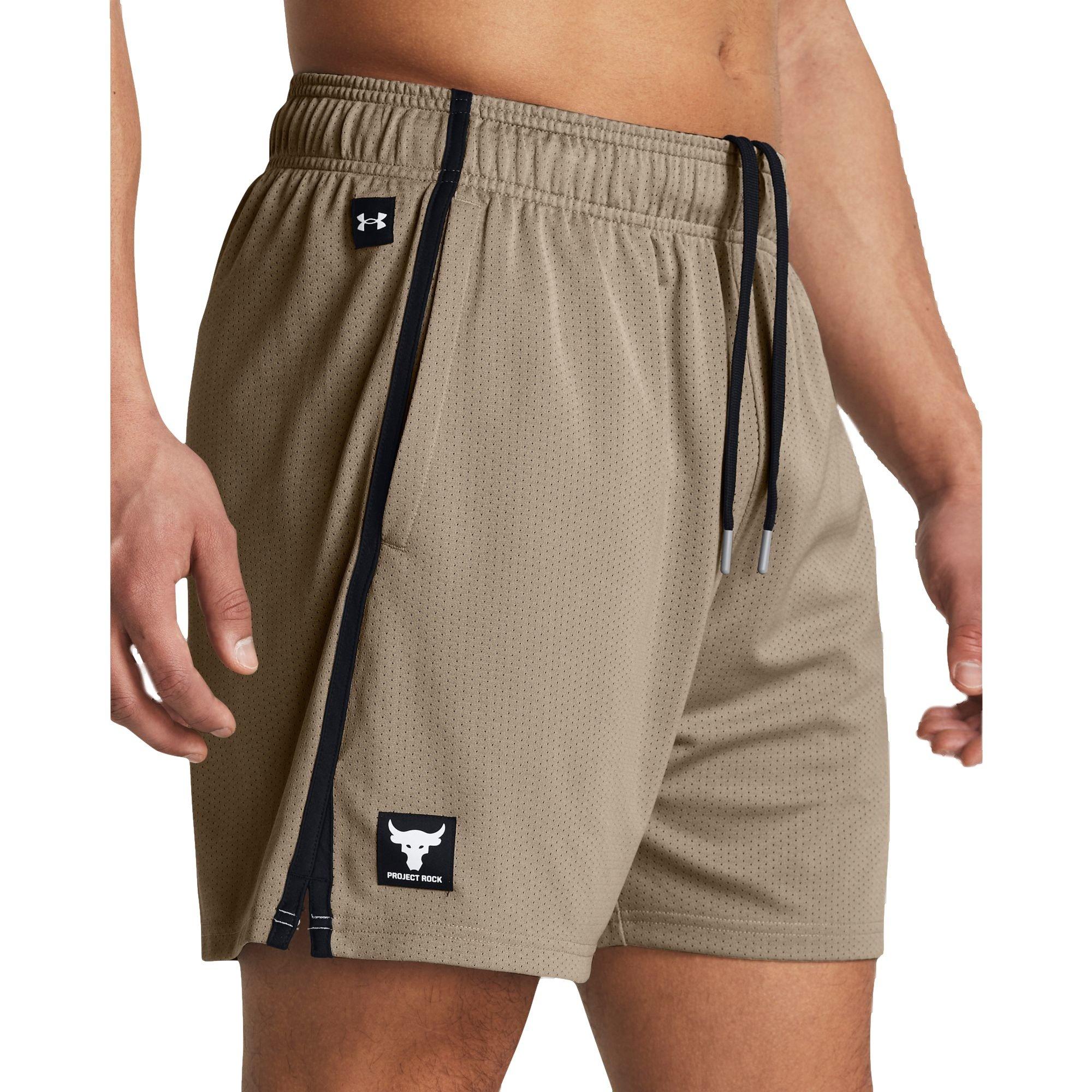 Under Armour Men's Project Rock Payoff Mesh Shorts - Taupe - TAN/BLACK Thumbnail View 1