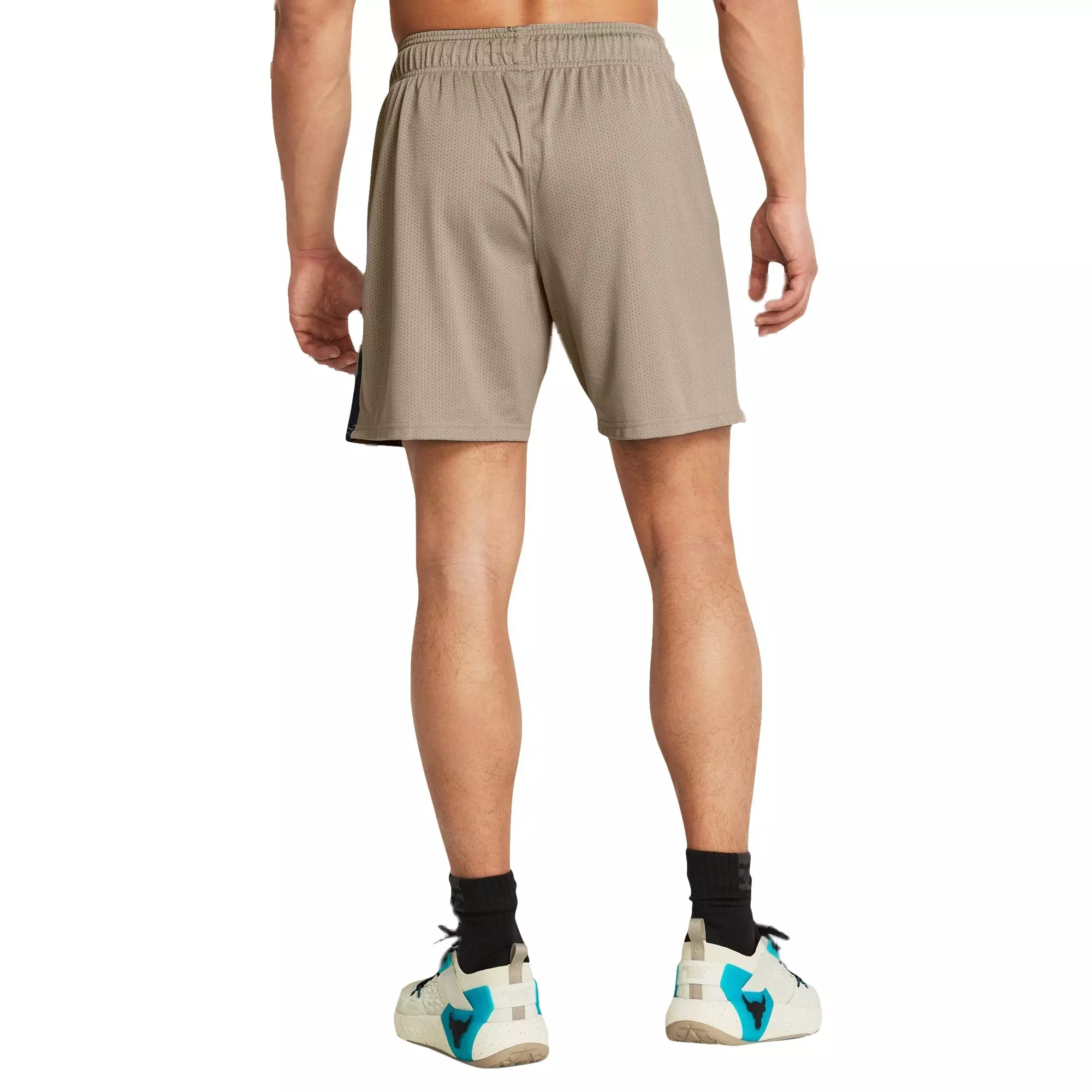 Under Armour Men's Project Rock Payoff Mesh Shorts - Taupe - TAN/BLACK