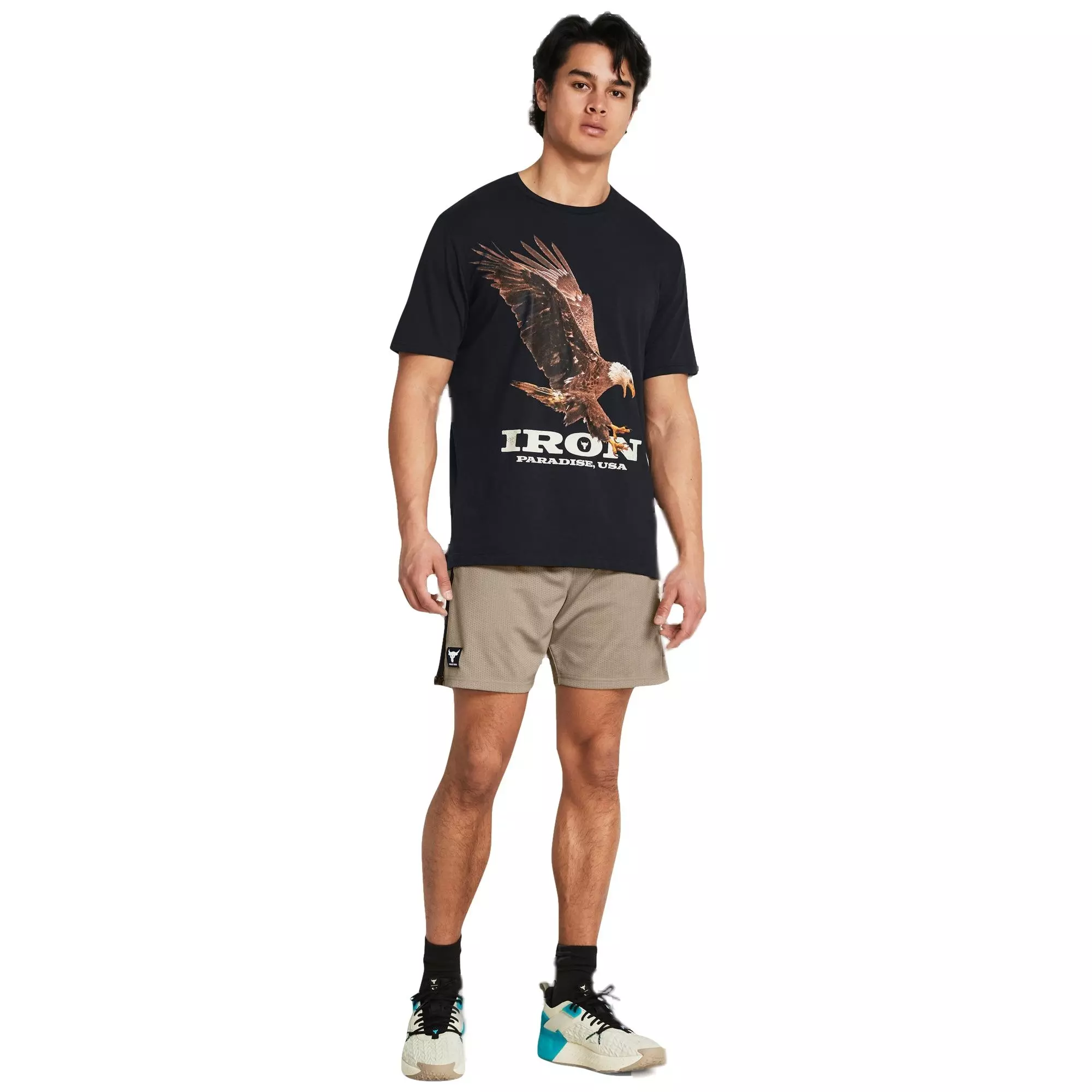 Under Armour Men's Project Rock Payoff Mesh Shorts - Taupe - TAN/BLACK