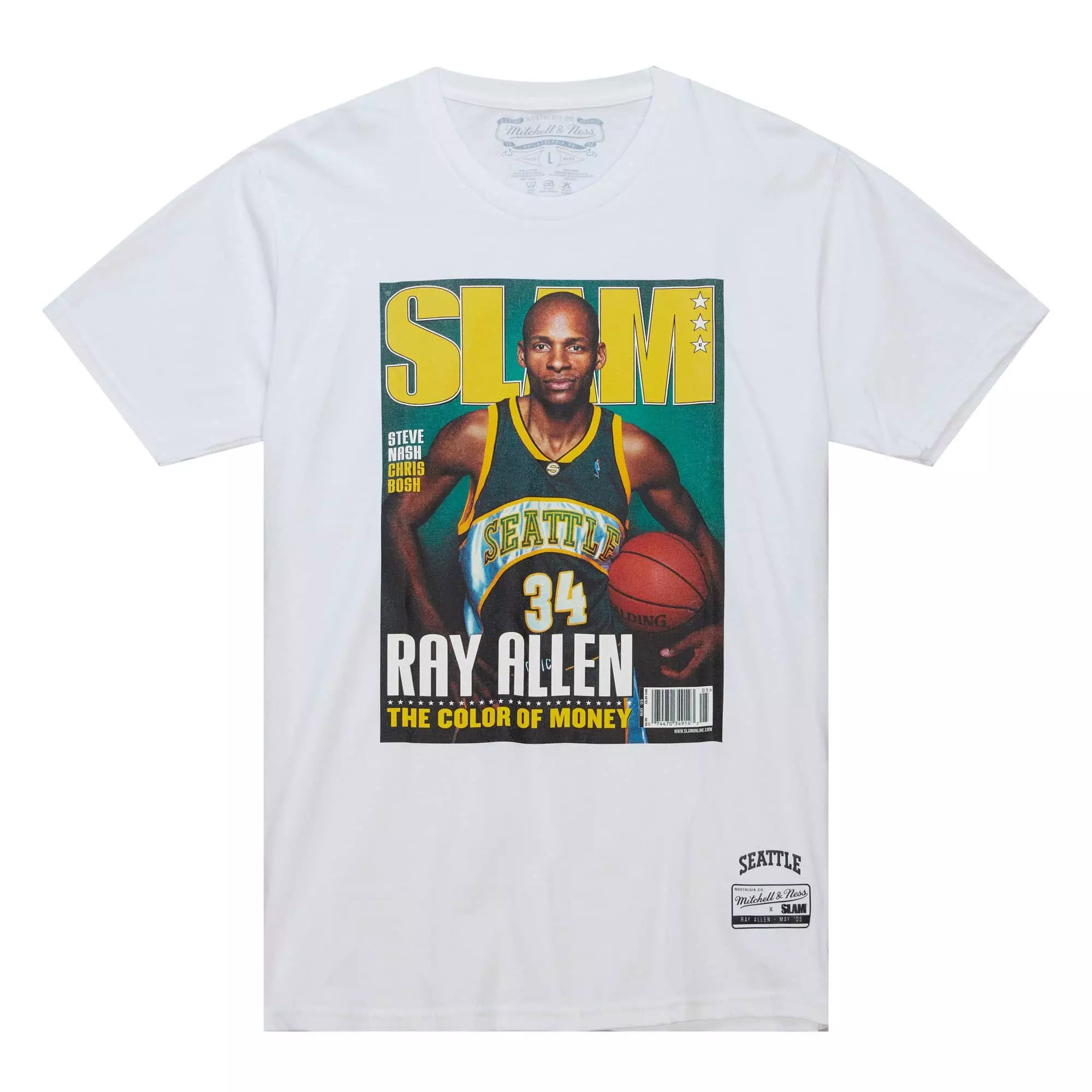 Mitchell & Ness Men's R. Allen Seattle Supersonics NBA SLAM Cover Short Sleeve - WHITE