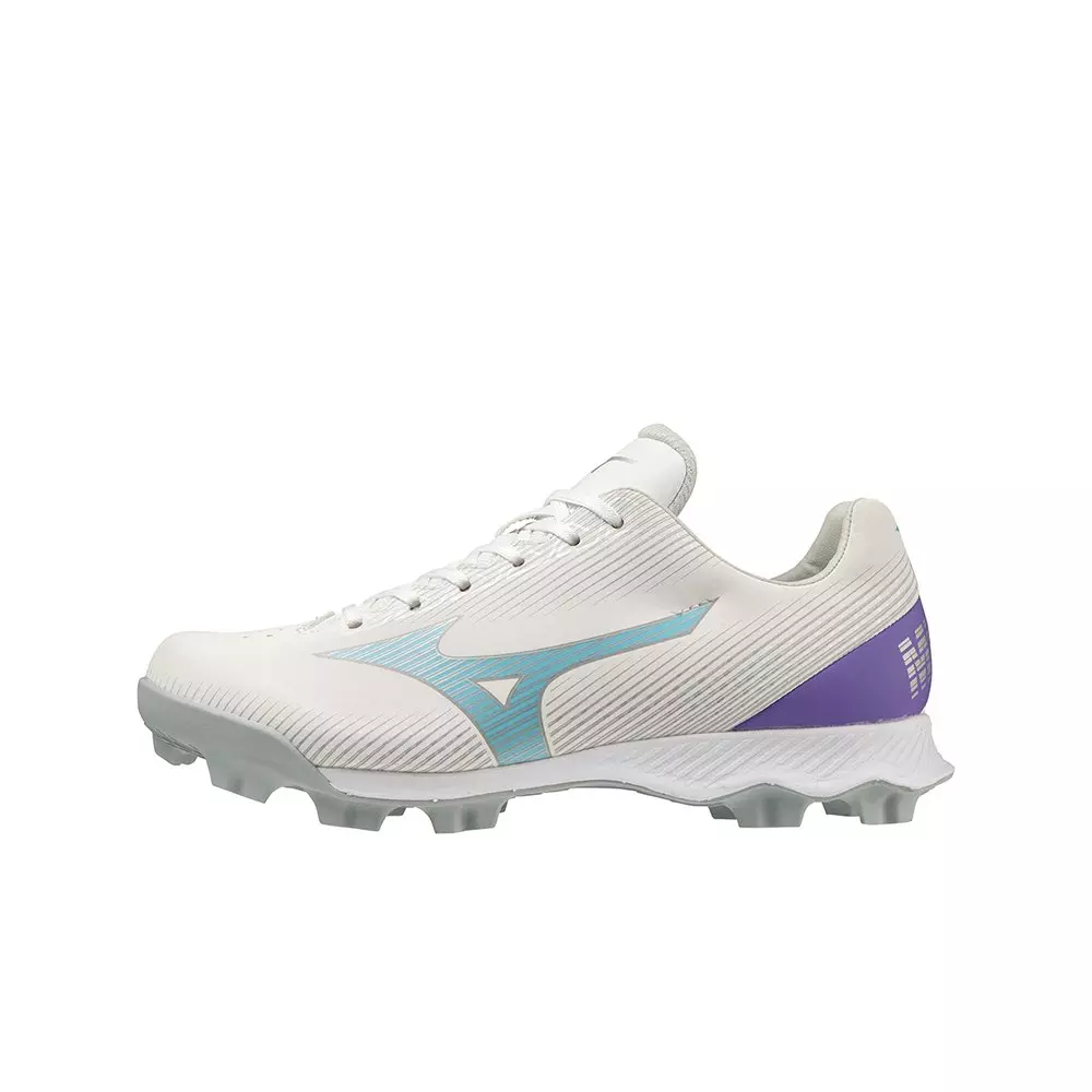 Mizuno Wave Finch LightRevo "White/Blue" Grade School Girls' Softball Cleat - WHITE/BLUE