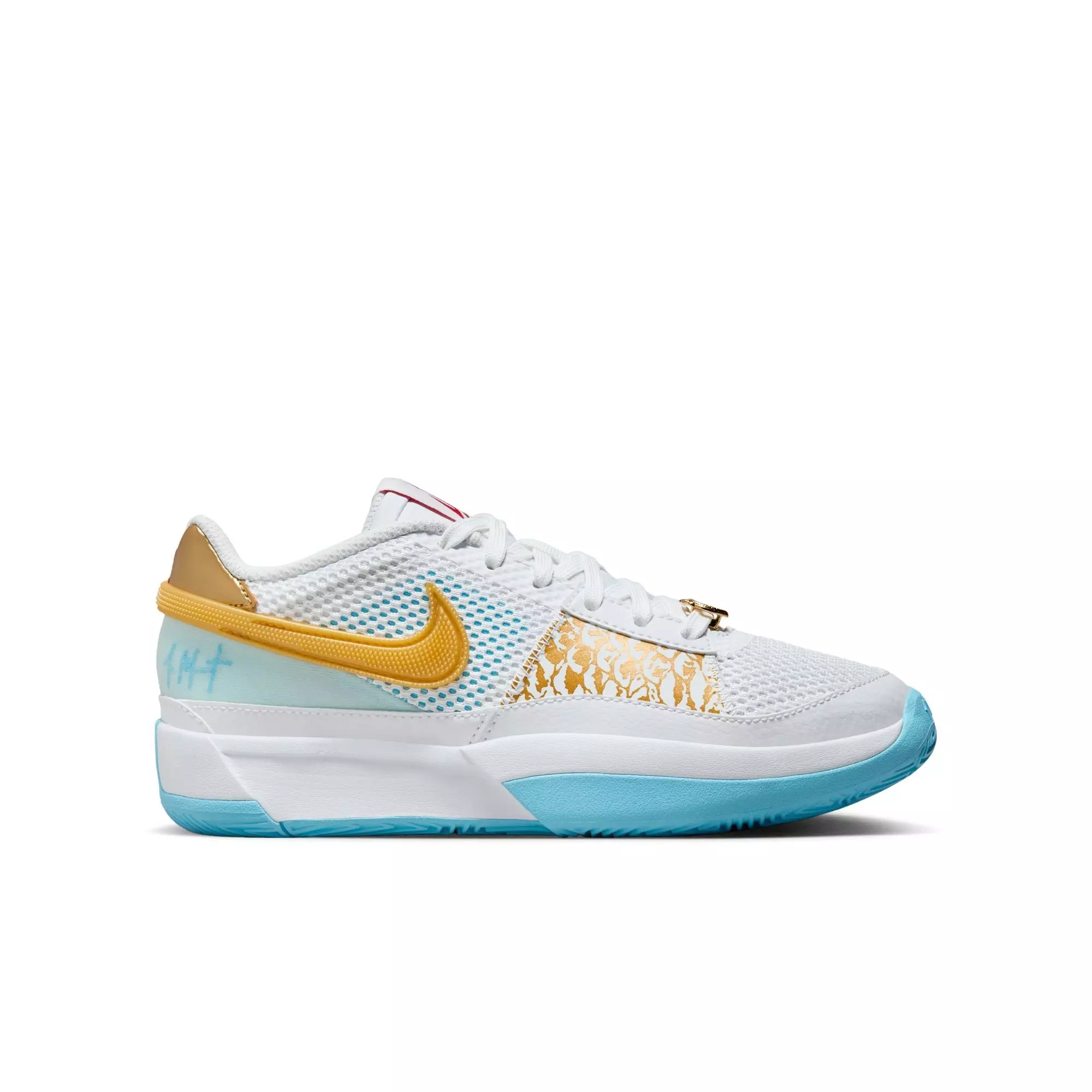 Nike Ja 1 "Chinese New Year" Grade School Kids' Basketball Shoe -  WHITE/METALLIC GOLD/AQUARIUS BLUE