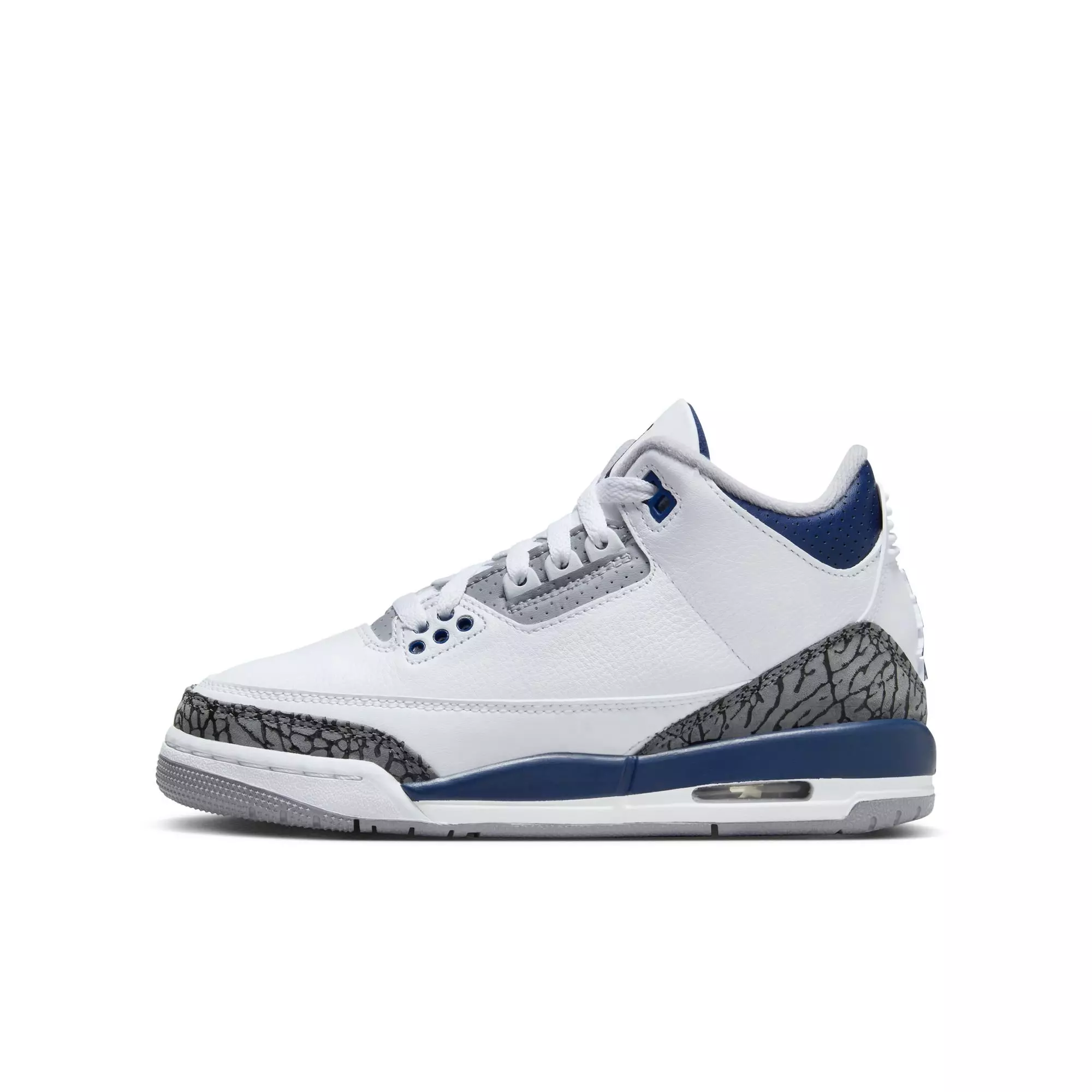 Jordan 3 Retro "Midnight Navy" Grade School Kids' Shoe - WHITE/MIDNIGHT NAVY/CEMENT GREY