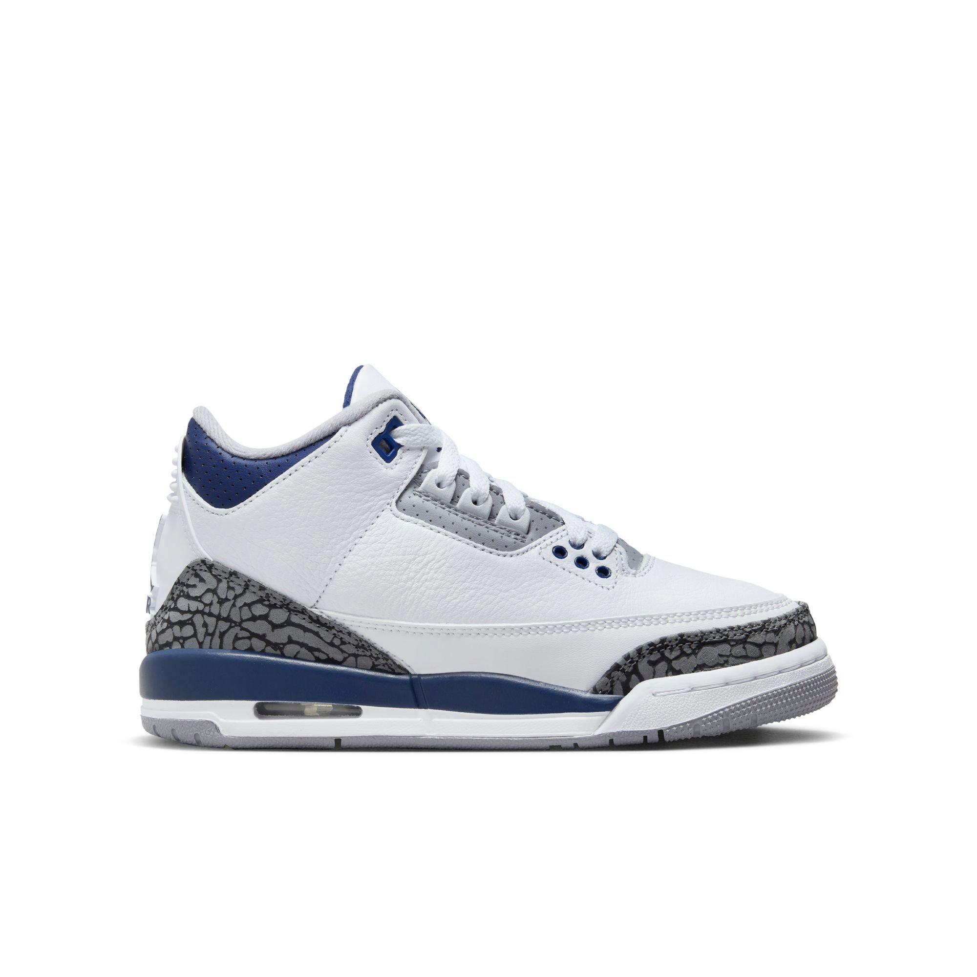 Jordan 3 Retro "Midnight Navy" Grade School Kids' Shoe - WHITE/MIDNIGHT NAVY/CEMENT GREY