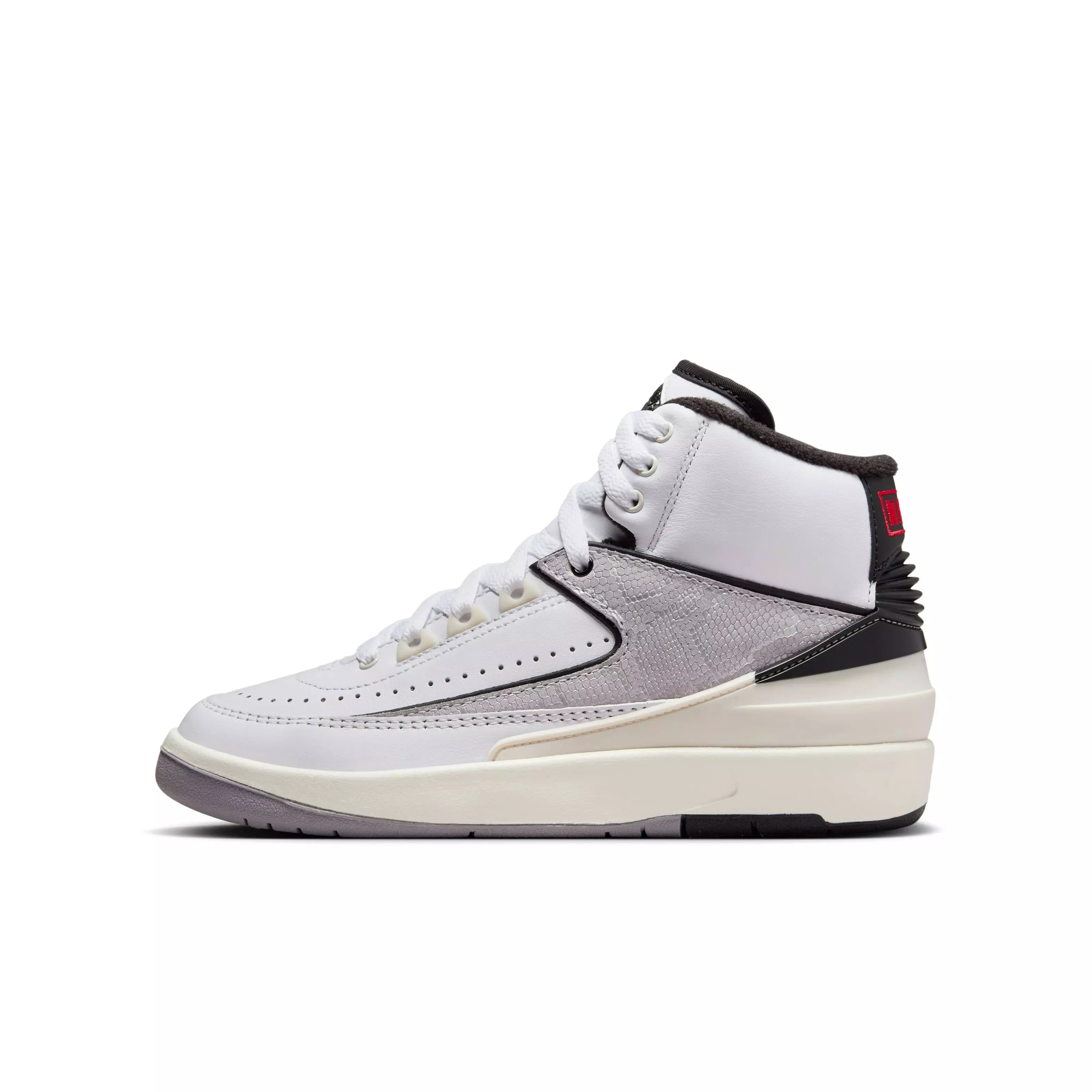 Jordan 2 Retro "Python" Grade School Kids' Shoe - WHITE/FIRE RED/BLACK