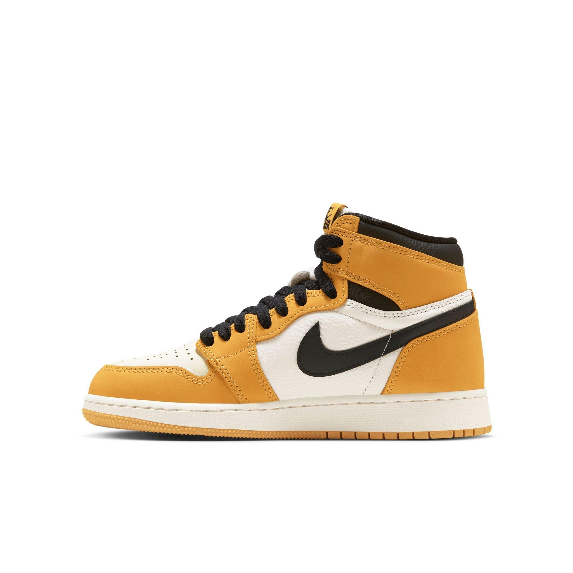 Jordan 1 Retro High OG "Yellow Ochre" Grade School Kids' Shoe - YELLOW OCHRE/BLACK/SAIL Thumbnail View 8