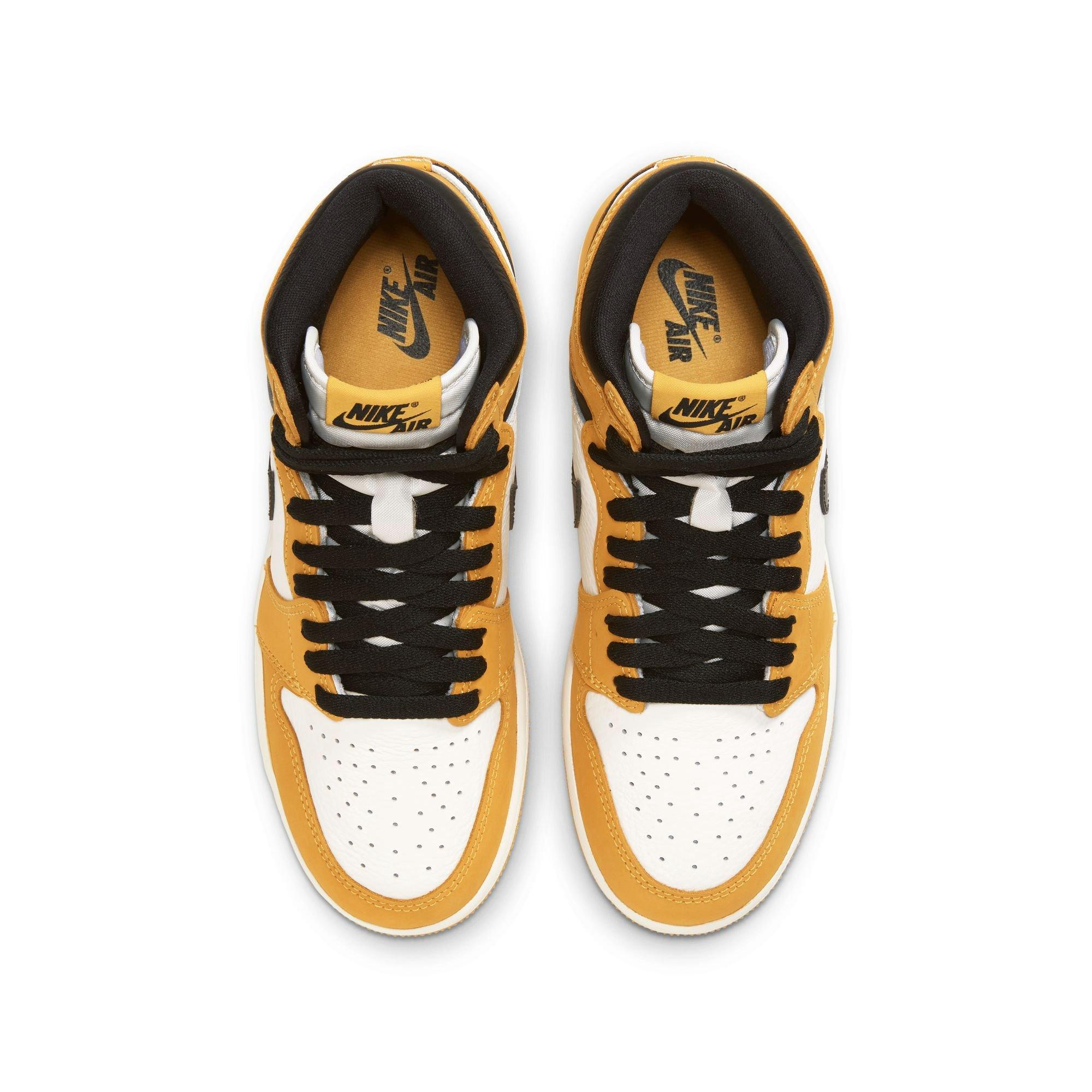 Jordan 1 Retro High OG "Yellow Ochre" Grade School Kids' Shoe - YELLOW OCHRE/BLACK/SAIL Thumbnail View 10