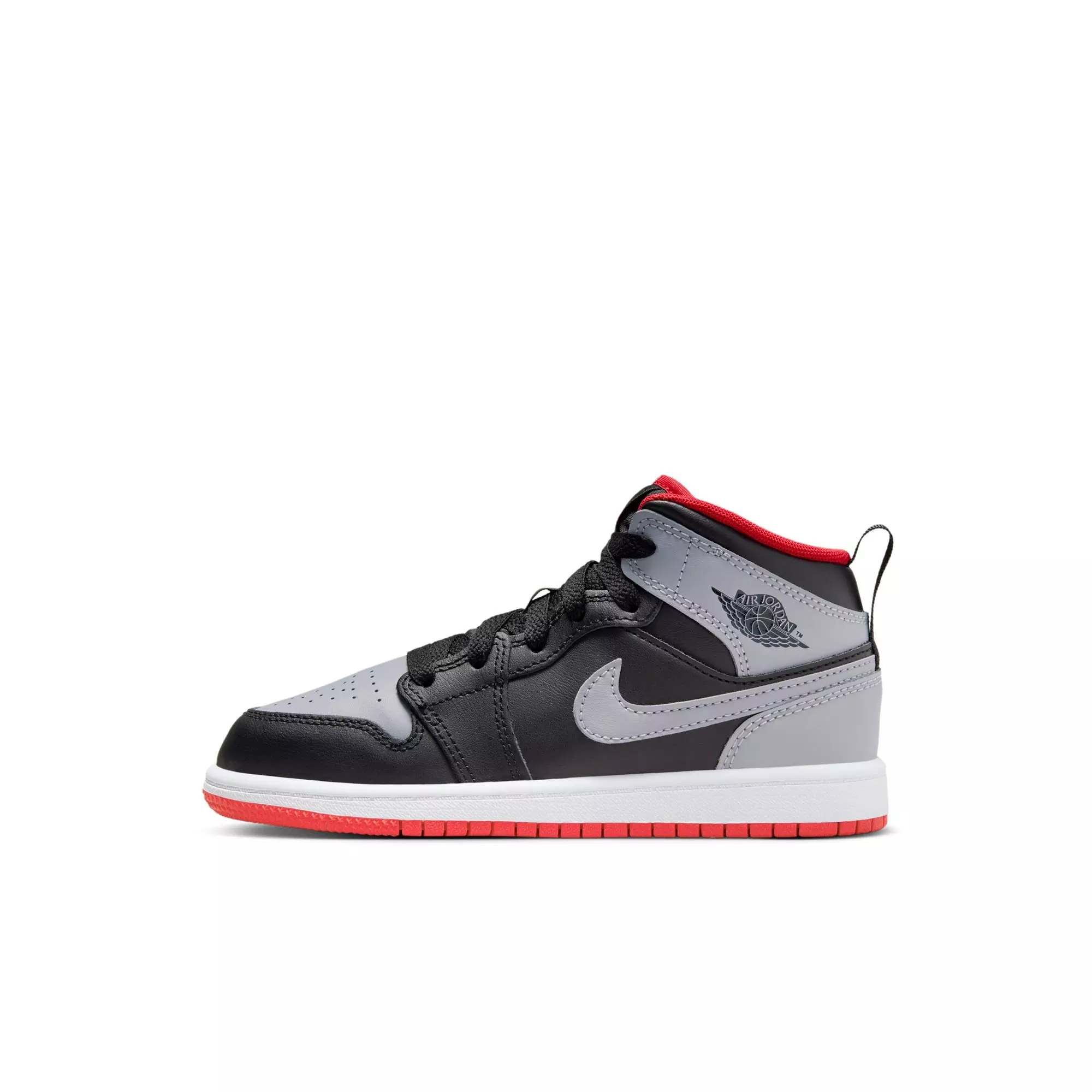 Jordan 1 Mid "Black/Cement Grey/Fire Red/White" Preschool Boys' Shoe - GREY/BLACK/RED