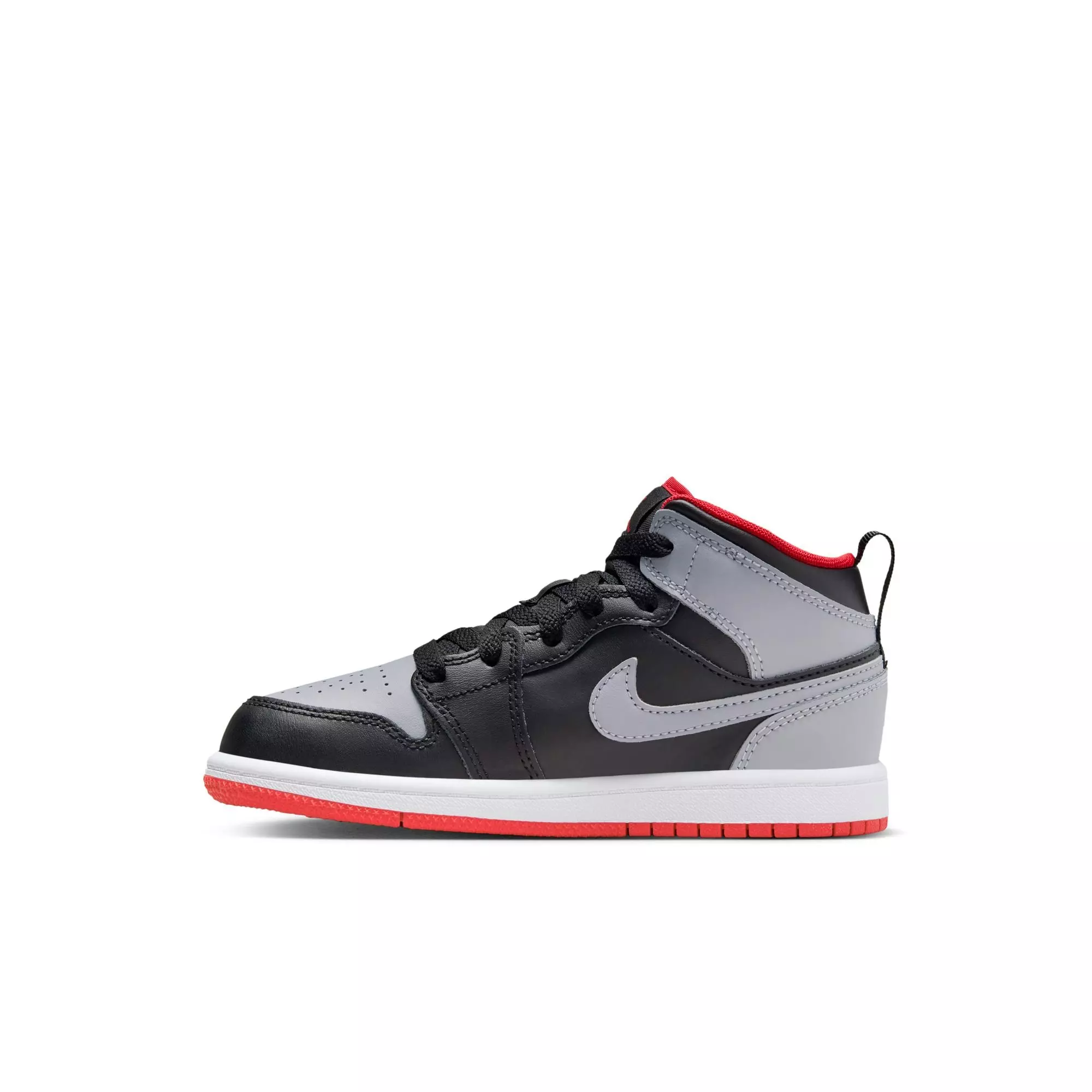Jordan 1 Mid "Black/Cement Grey/Fire Red/White" Preschool Boys' Shoe - GREY/BLACK/RED