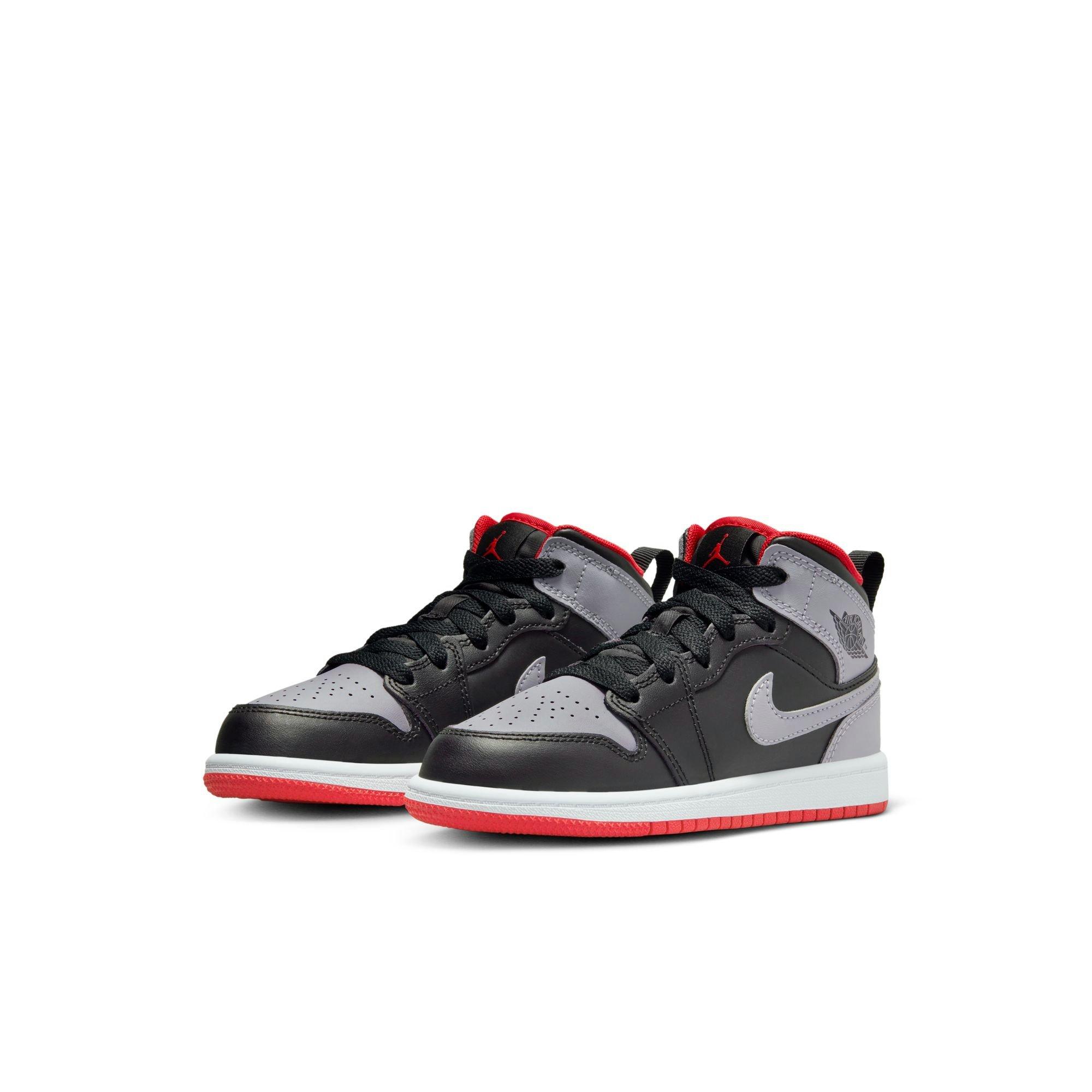 Jordan 1 Mid "Black/Cement Grey/Fire Red/White" Preschool Boys' Shoe - GREY/BLACK/RED Thumbnail View 5
