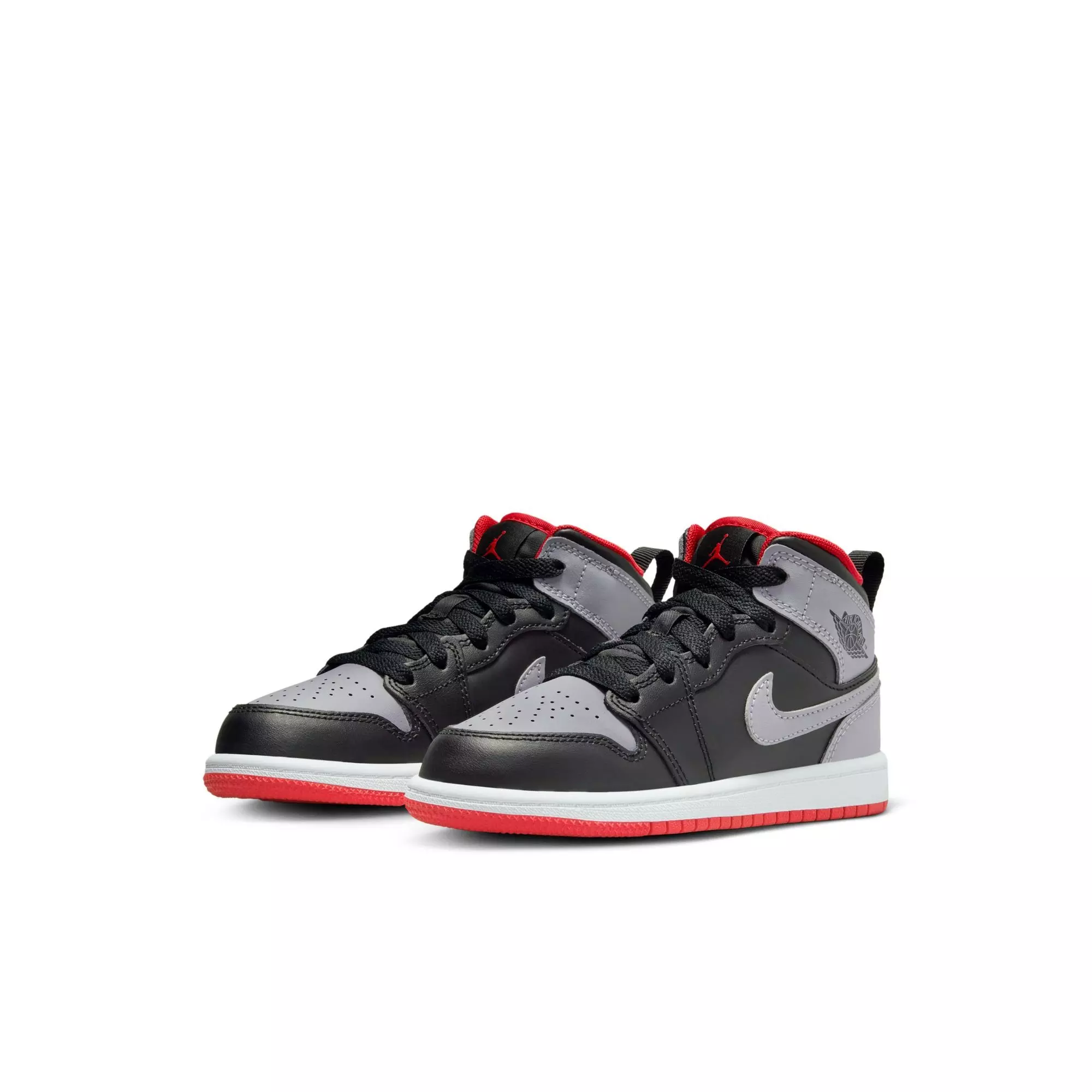 Jordan 1 Mid "Black/Cement Grey/Fire Red/White" Preschool Boys' Shoe - GREY/BLACK/RED