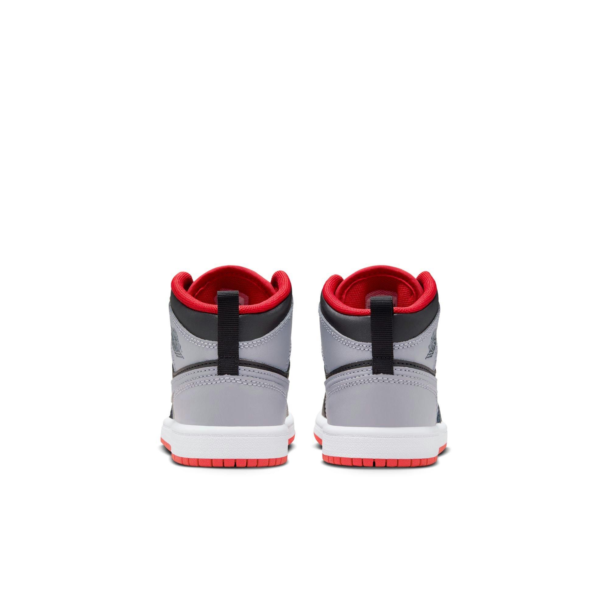 Jordan 1 Mid "Black/Cement Grey/Fire Red/White" Preschool Boys' Shoe - GREY/BLACK/RED Thumbnail View 6