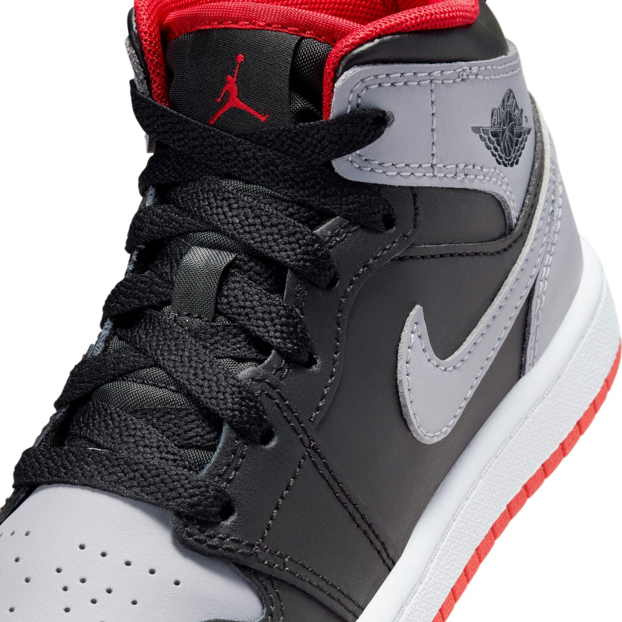 Jordan 1 Mid "Black/Cement Grey/Fire Red/White" Preschool Boys' Shoe - GREY/BLACK/RED Thumbnail View 10