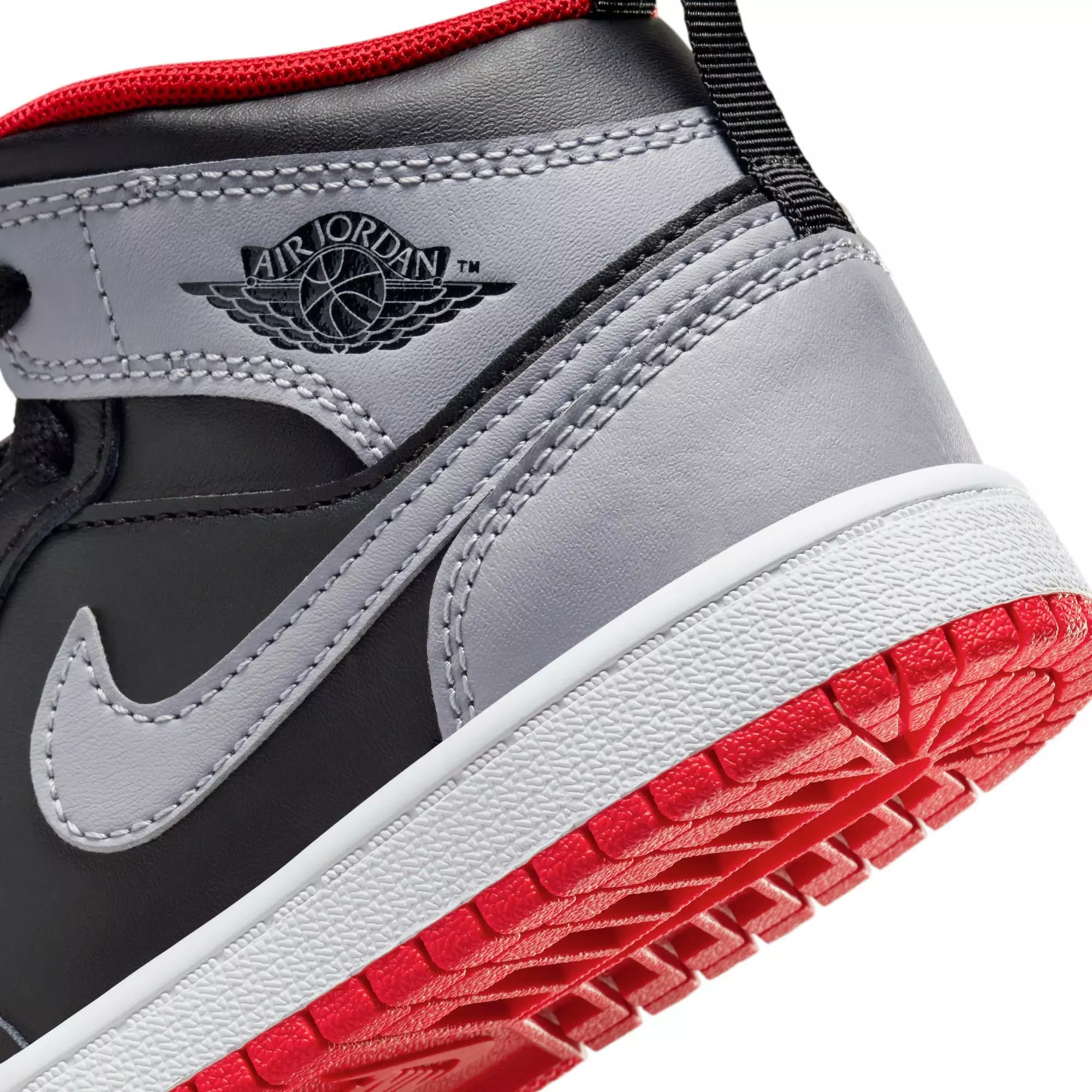 Jordan 1 Mid "Black/Cement Grey/Fire Red/White" Preschool Boys' Shoe - GREY/BLACK/RED
