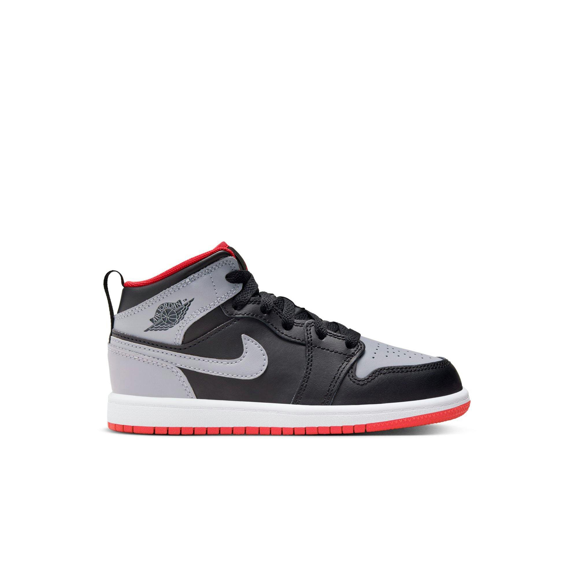 Jordan 1 Mid "Black/Cement Grey/Fire Red/White" Preschool Boys' Shoe - GREY/BLACK/RED Thumbnail View 1